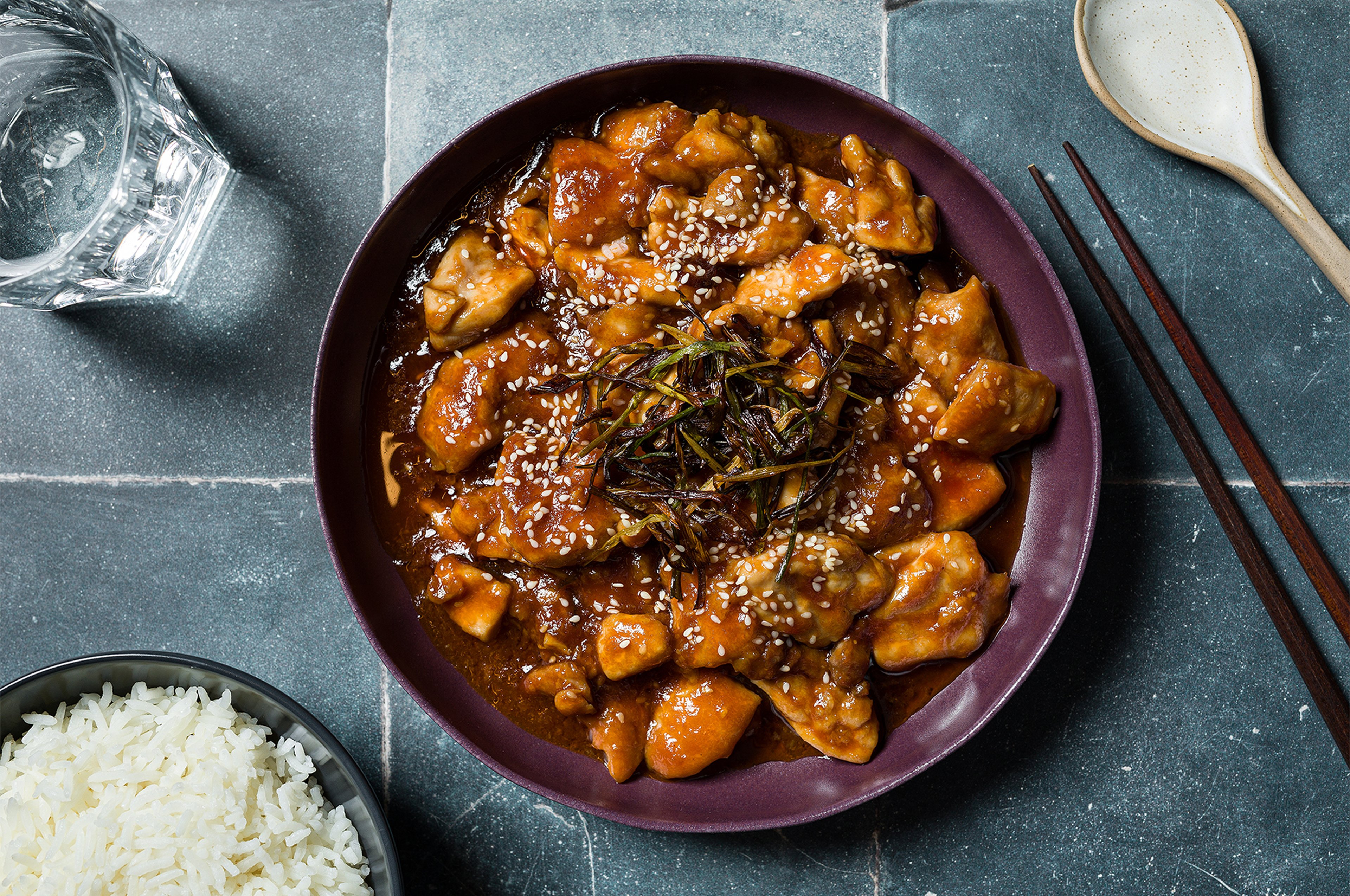 Easy sweet and sour chicken with crispy scallions