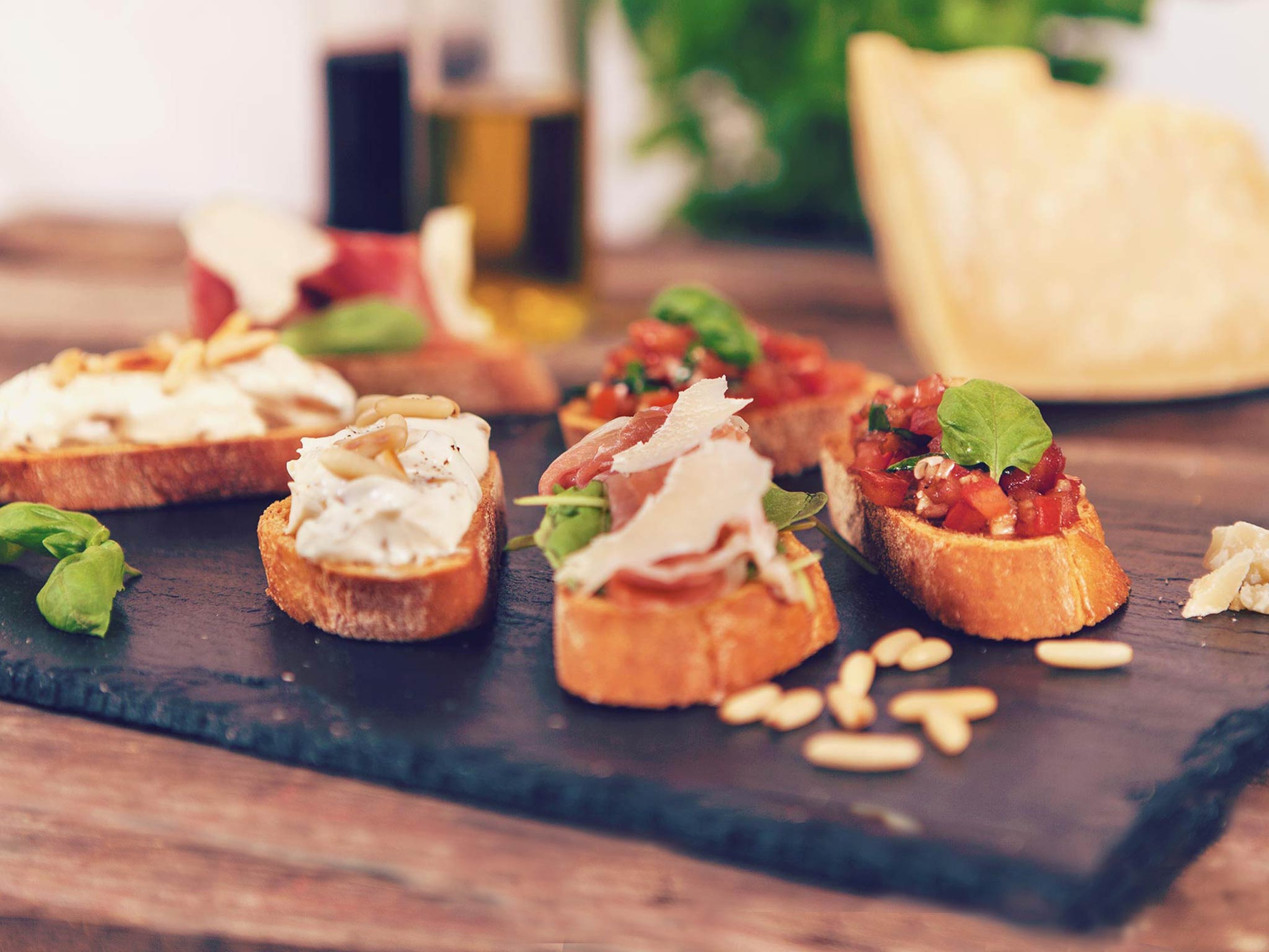 Bruschetta and antipasti crostini