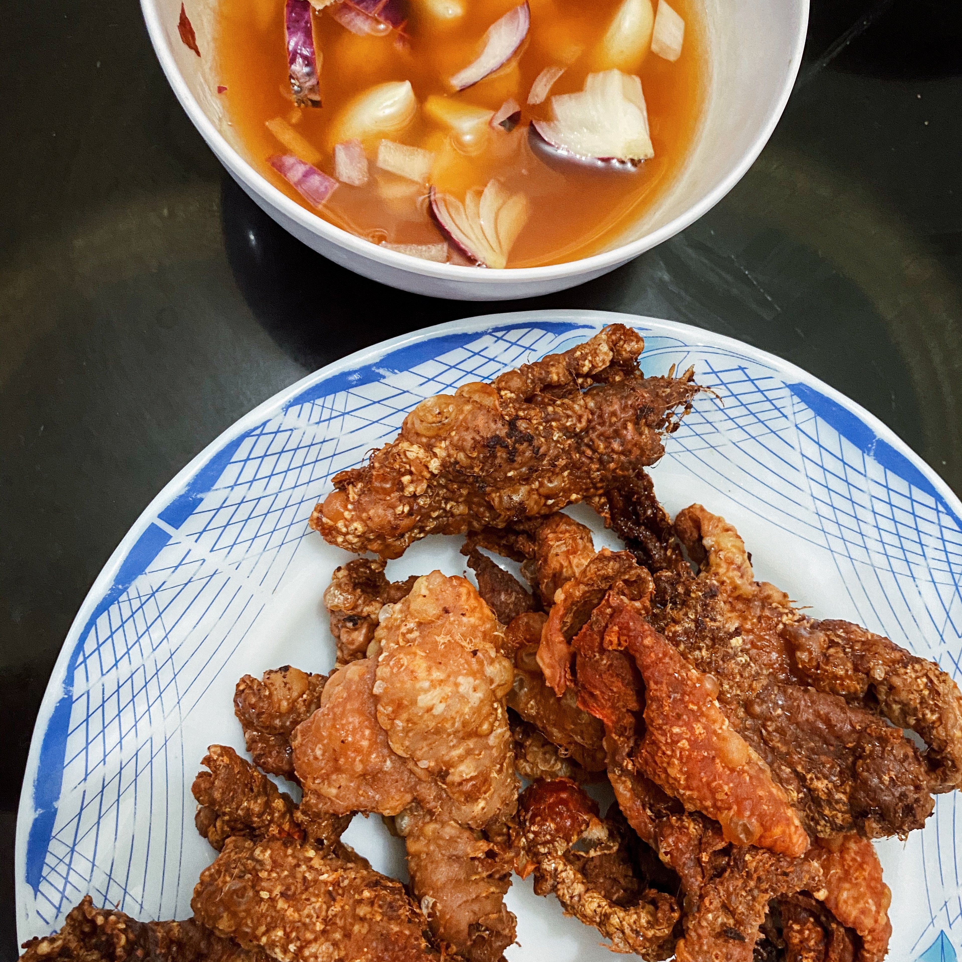 Crispy chicken dish + spicy vinegar dip