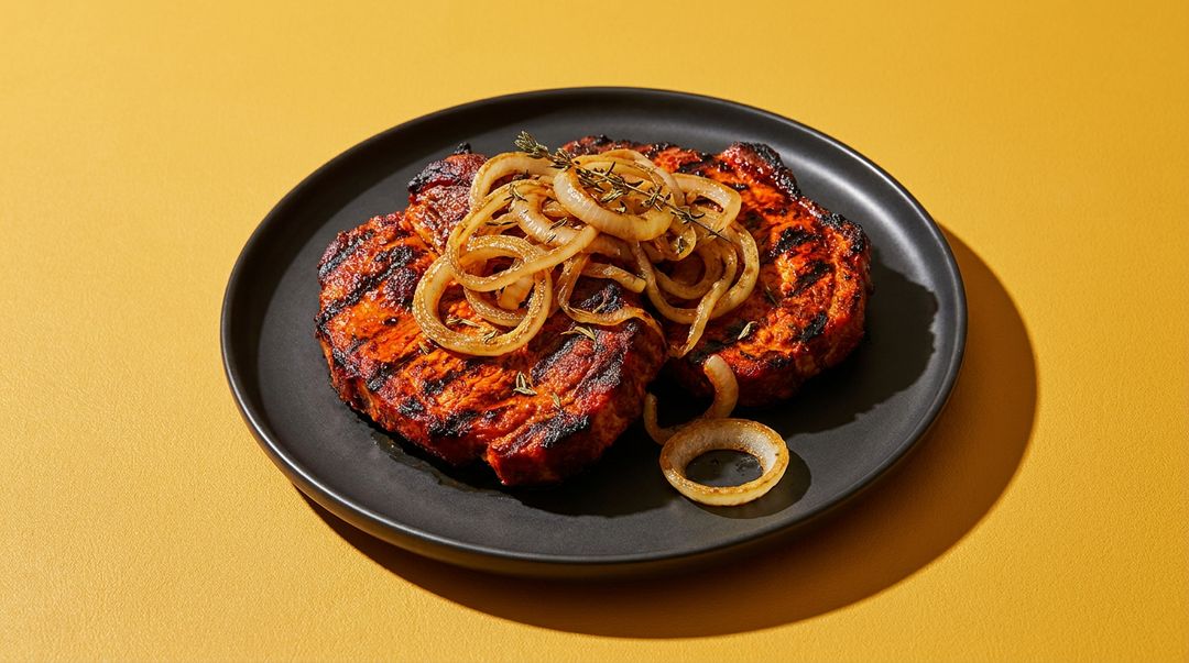 Saftiger Schwenkbraten vom Grill mit würziger Zwiebelmarinade