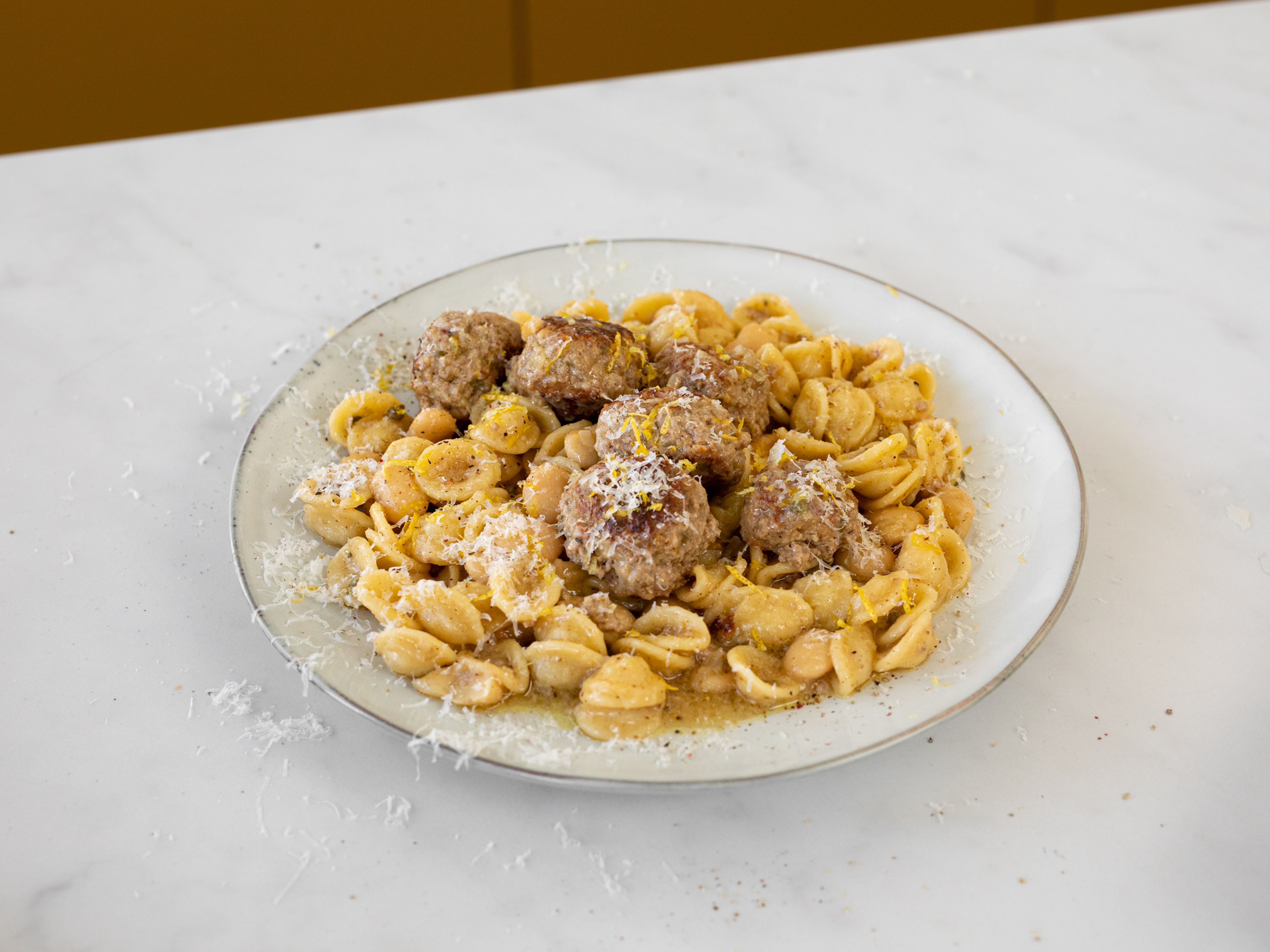 Christian's one-pot pasta with meatballs