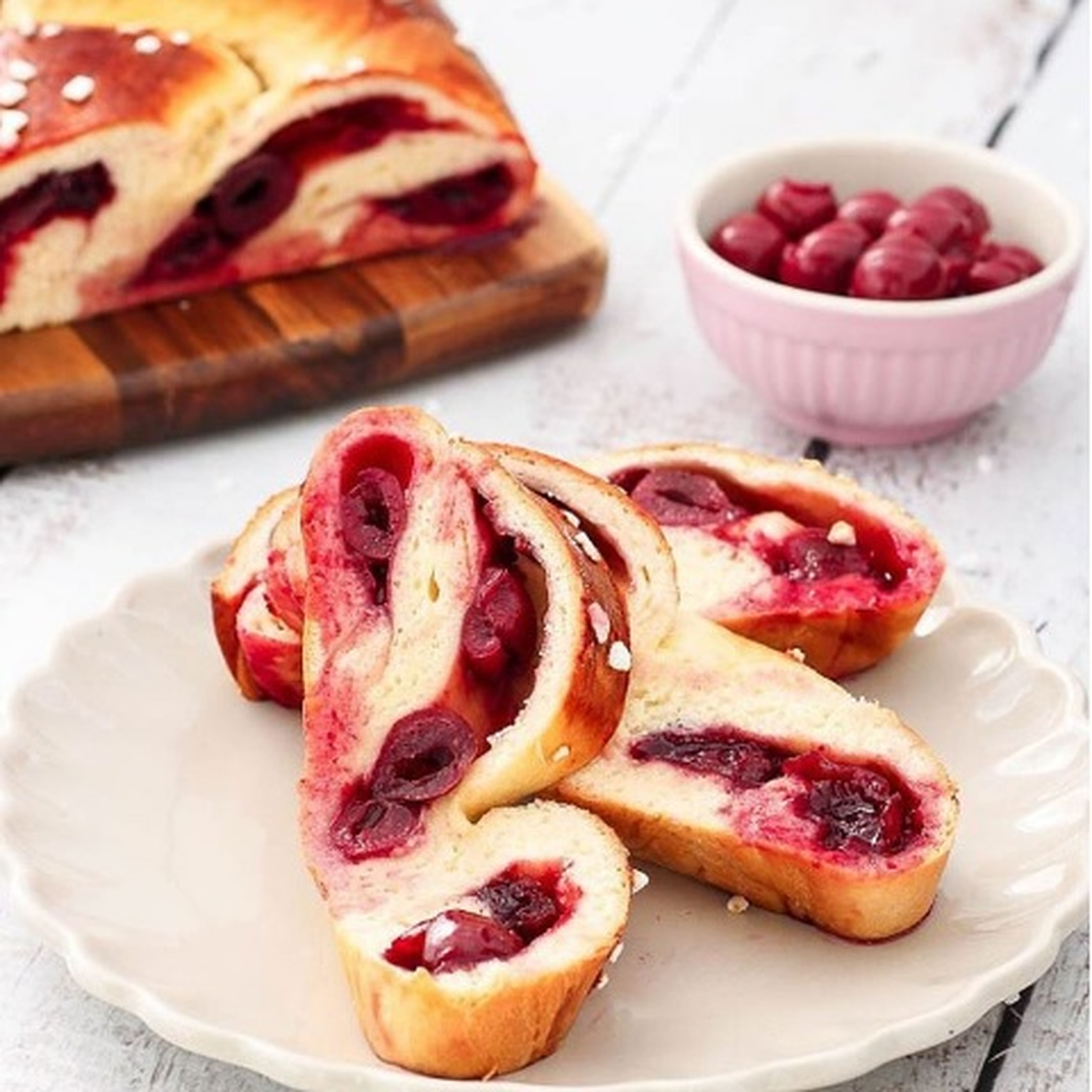 Braided Easter bread with cherries