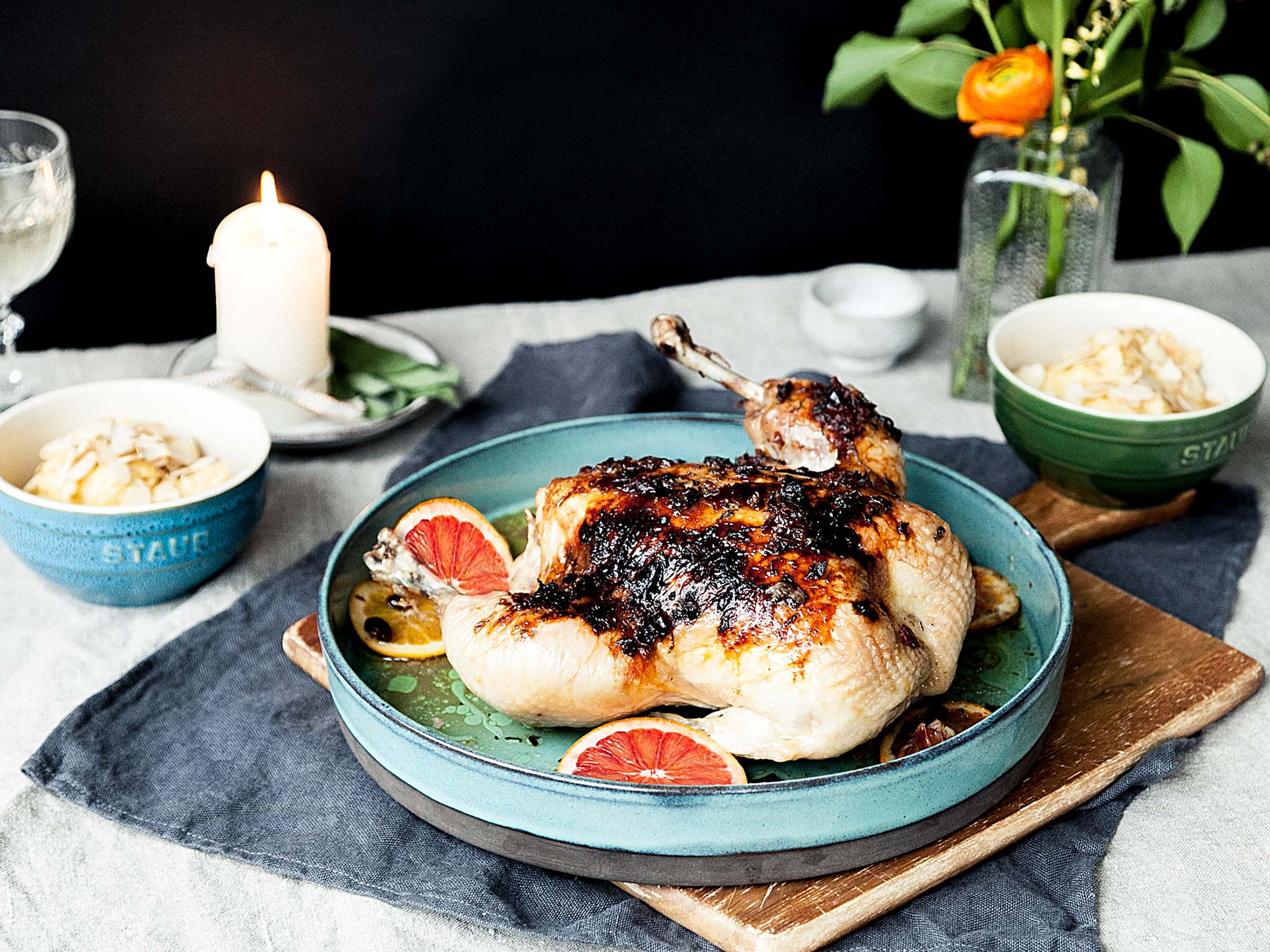 Blood orange roasted chicken with polenta