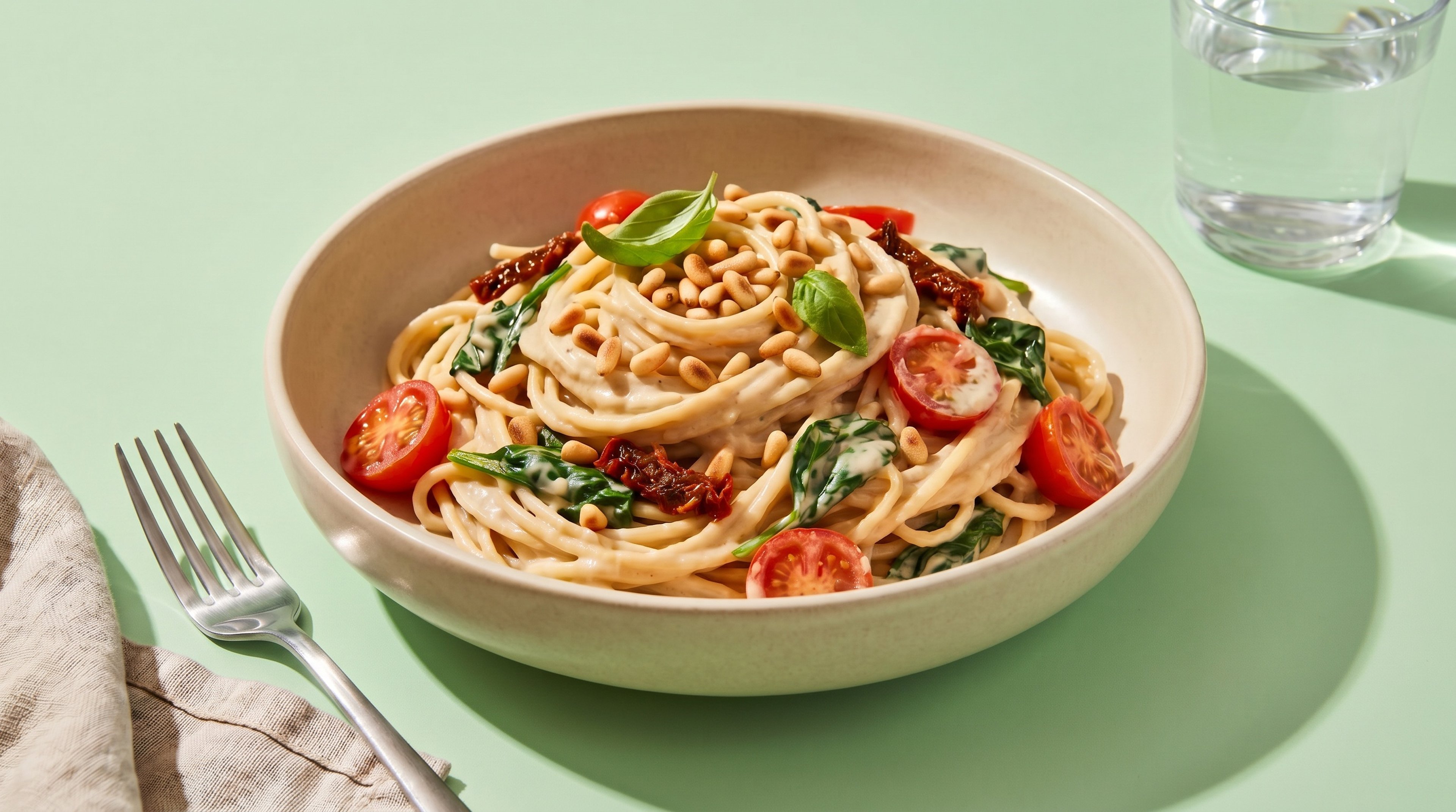 Diese Pasta wird ganz ohne Sahne cremig: Sesam ist die Geheimzutat