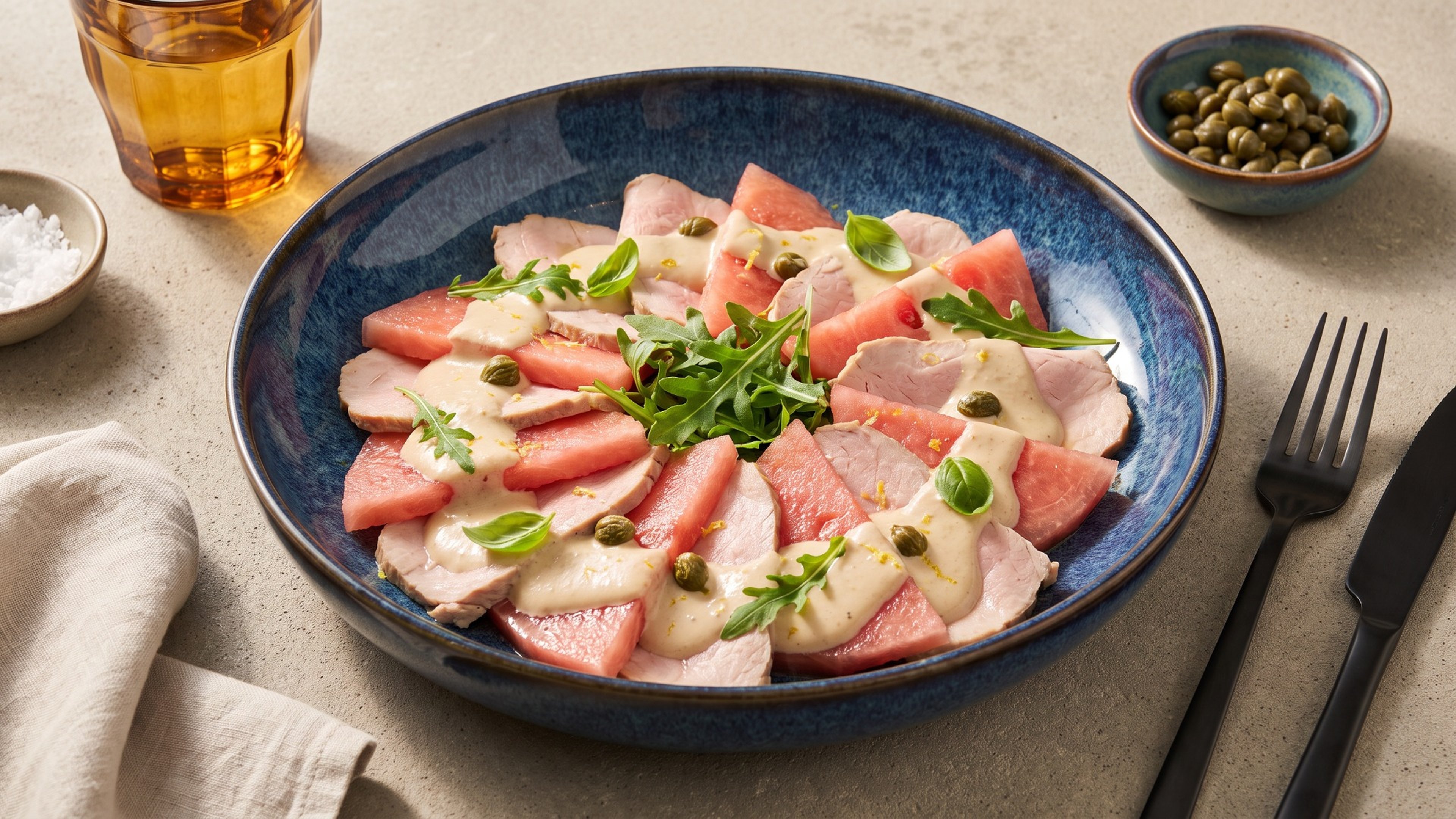 Vitello Tonnato mit Wassermelone: Der italienische Klassiker sommerlich interpretiert