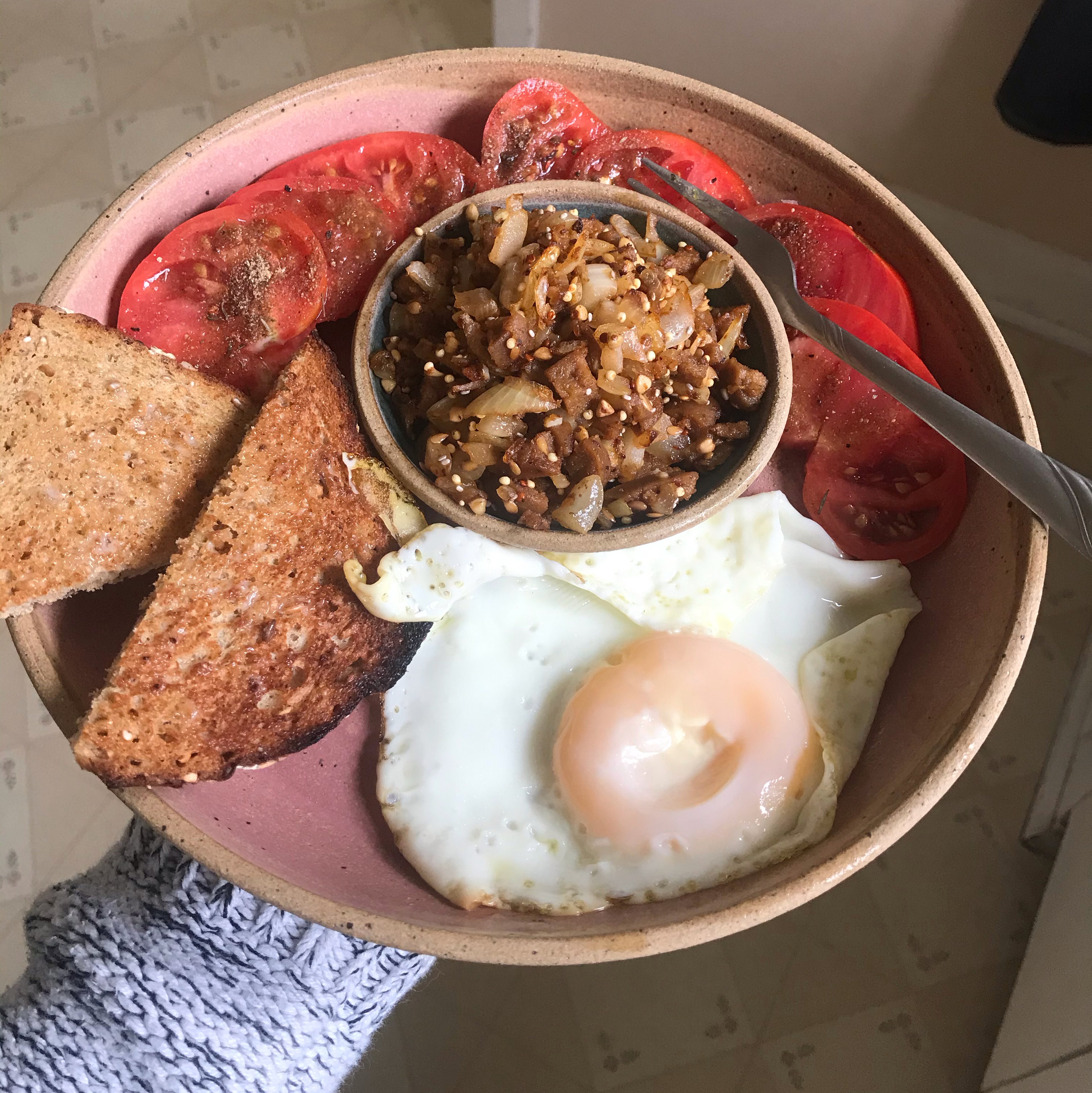 Soft Eggs w/Caramelized Onion & Seeds