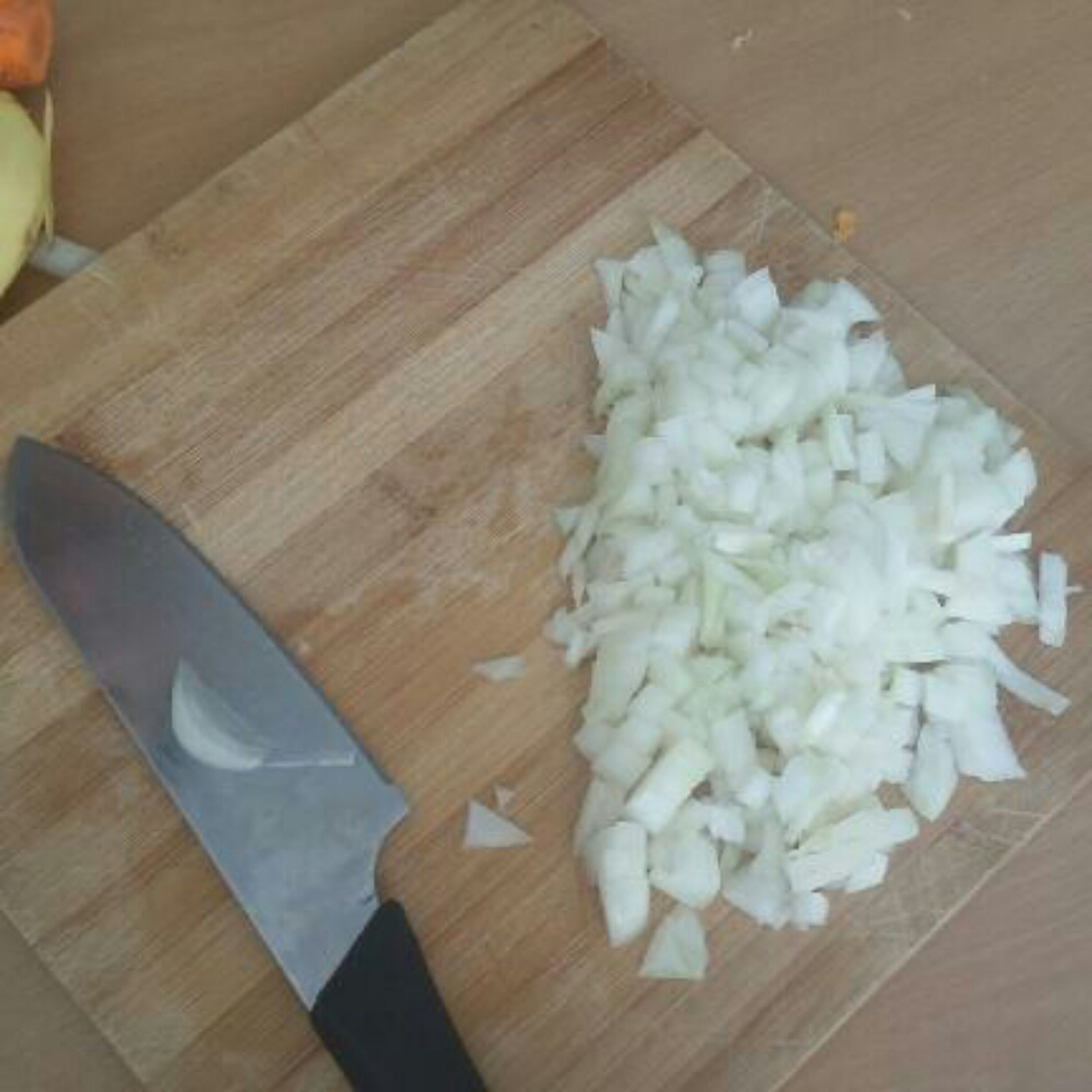 chop onions, potato and carrot