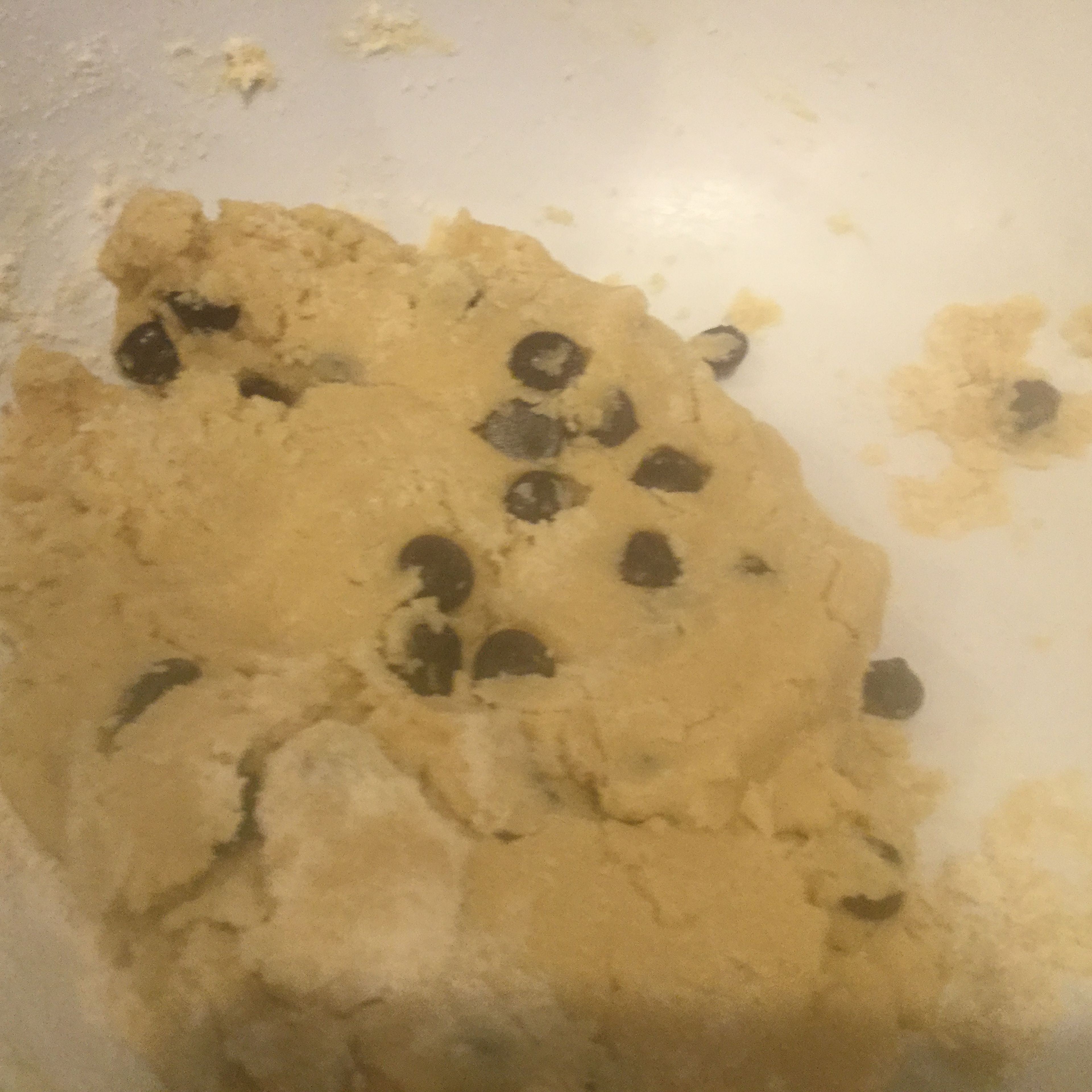 Slowly mix in flour mixture and chocolate chips.