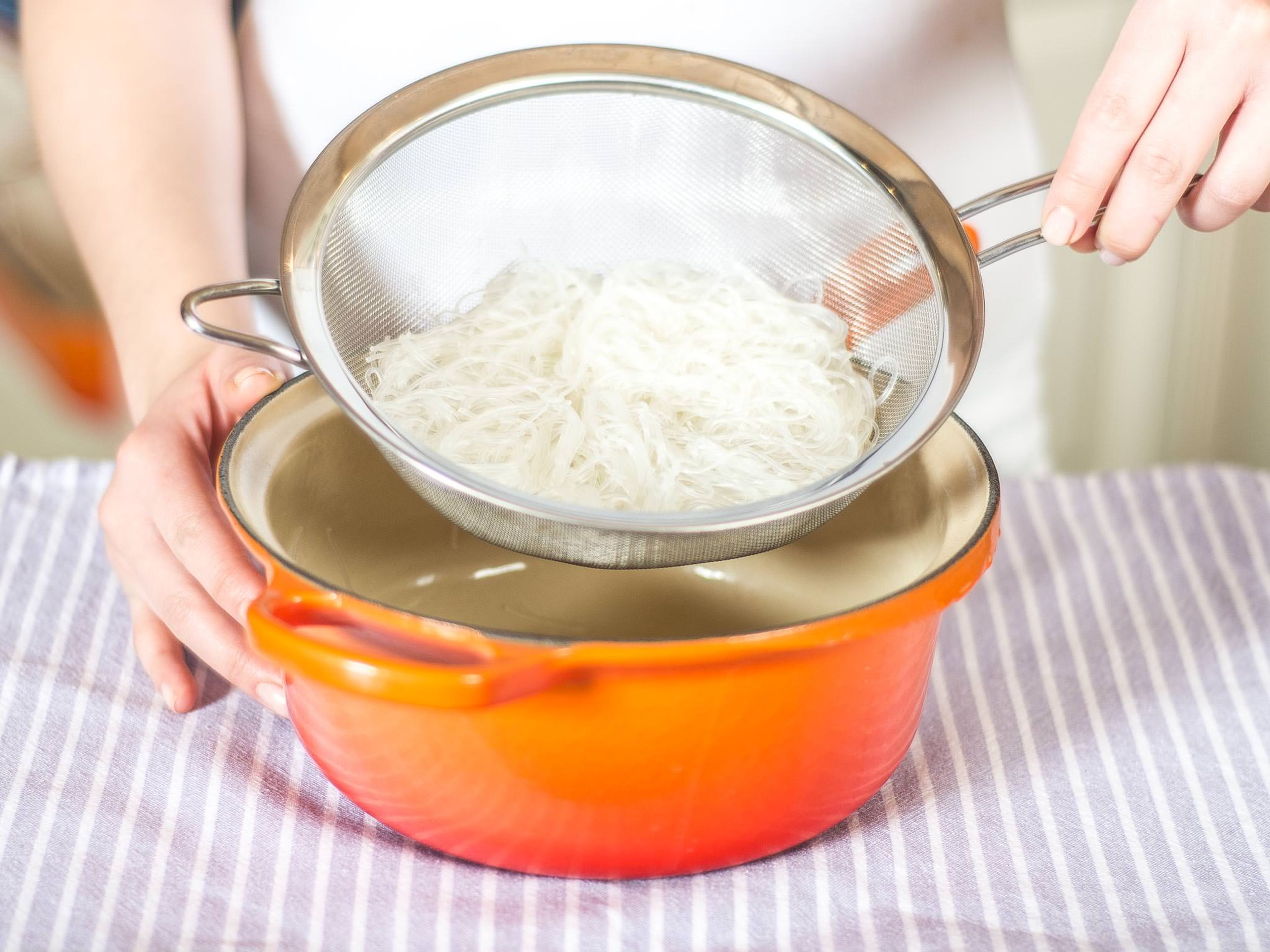 Drain glass noodles and briefly rinse under cold water. Cut shorter with a knife if desired.