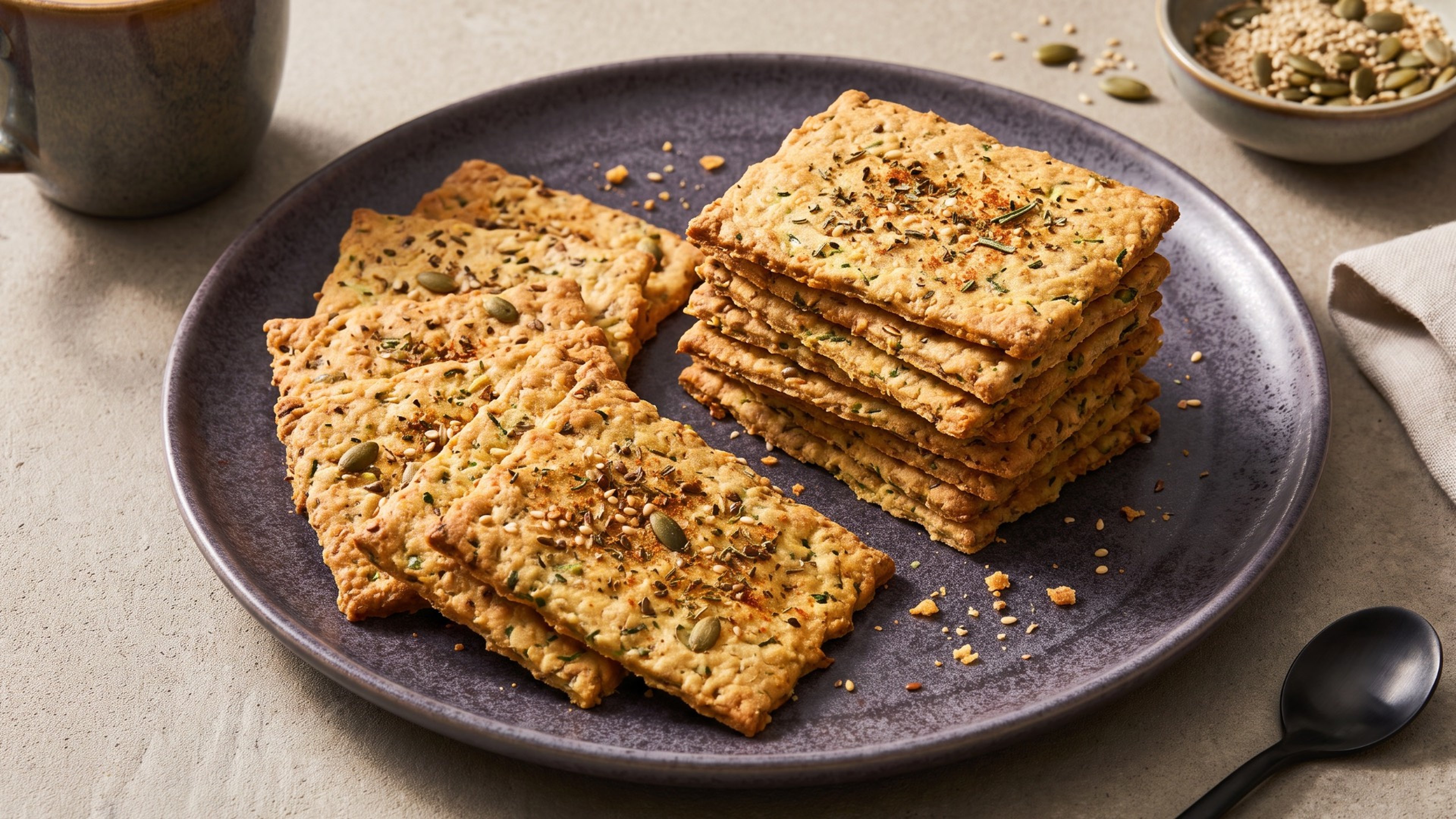 Selbstgemachte Zucchini-Cracker mit frischen Kräutern