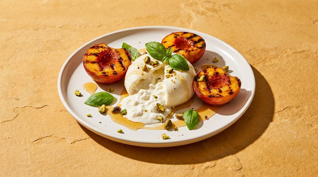 Lecker! Pfirsiche vom Grill treffen auf cremige Burrata