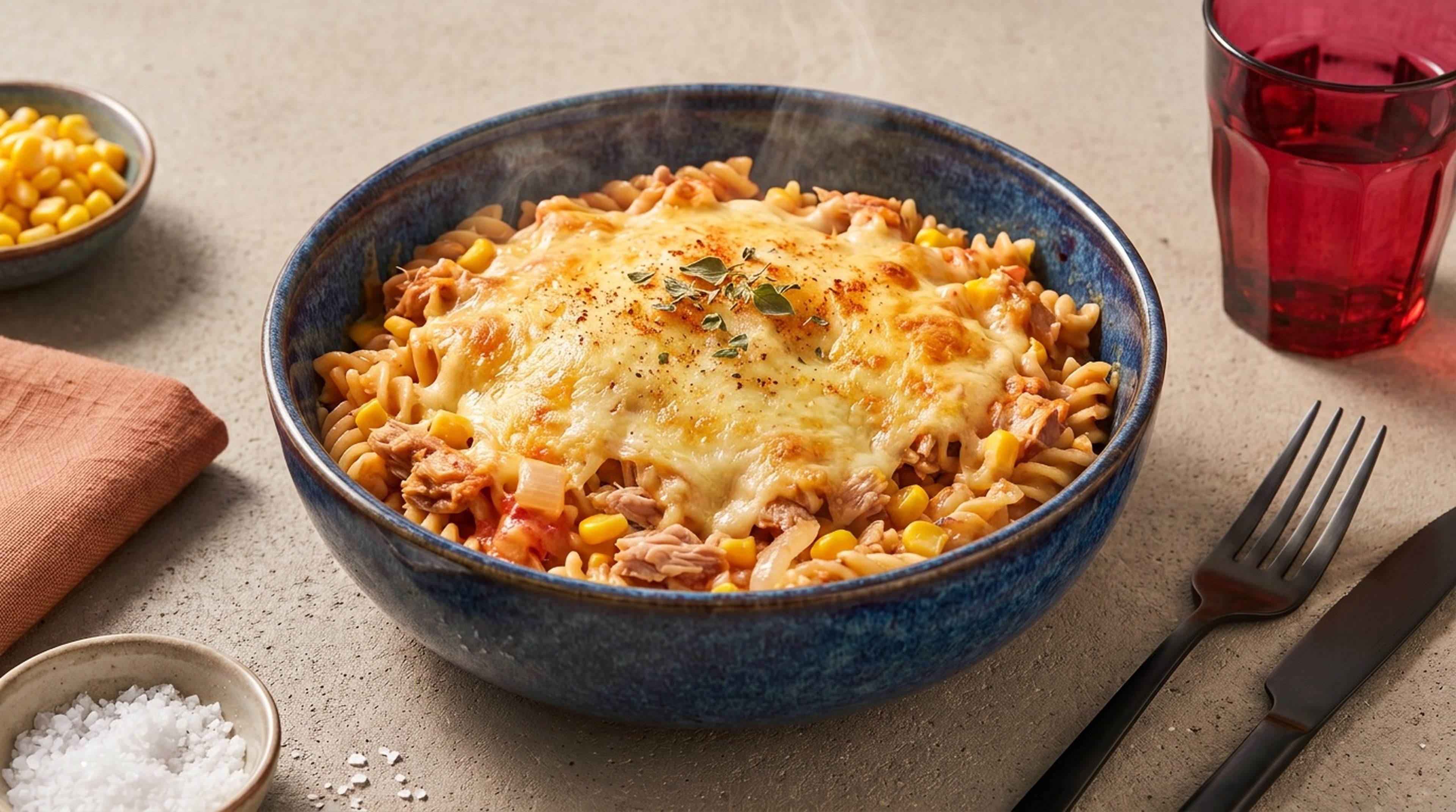 Perfekt für den Feierabend mit der ganzen Familie: Thunfisch-Mais-Nudelauflauf bringt alle an den Tisch