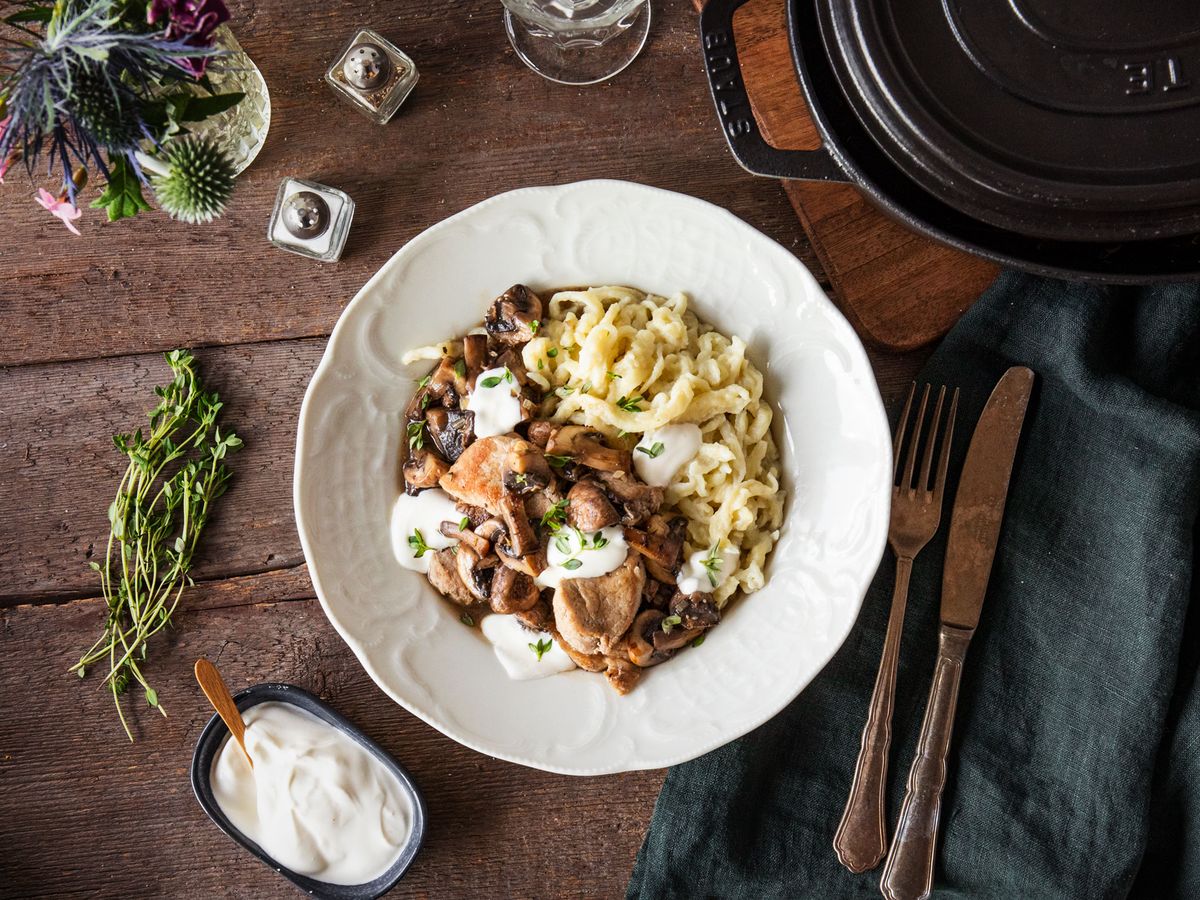 Pork and mushroom ragout with spätzle | Recipe | Kitchen Stories