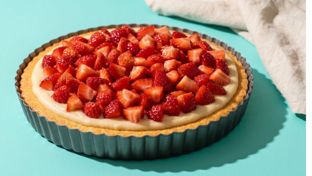 Veganer Erdbeerkuchen mit Puddingcreme für sonnige Tage