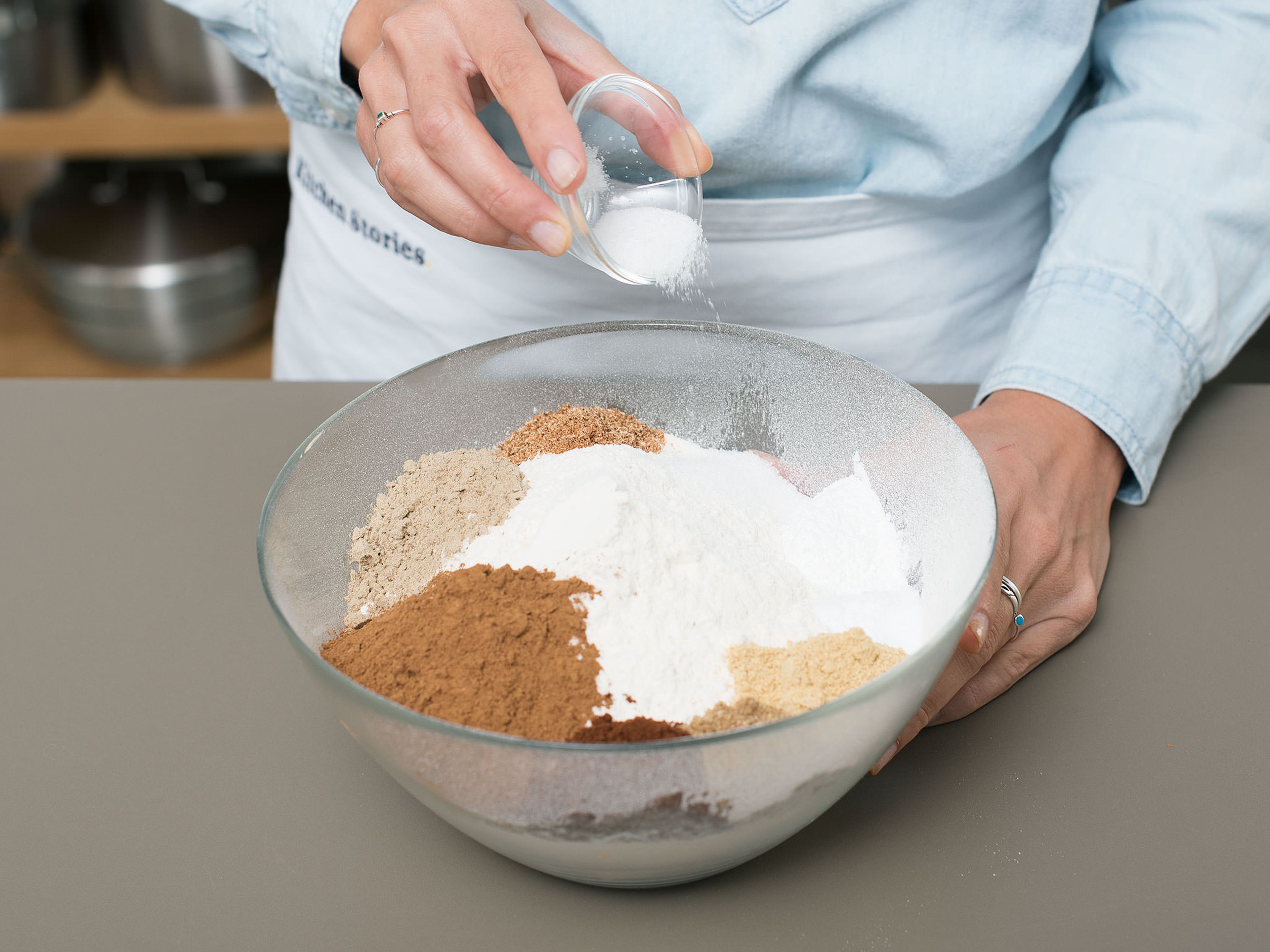 Preheat oven to 175°C/350°F. In a large bowl, combine flour, baking powder, baking soda, salt, part of the cinnamon, ginger, cardamom, nutmeg, clove, and coriander.