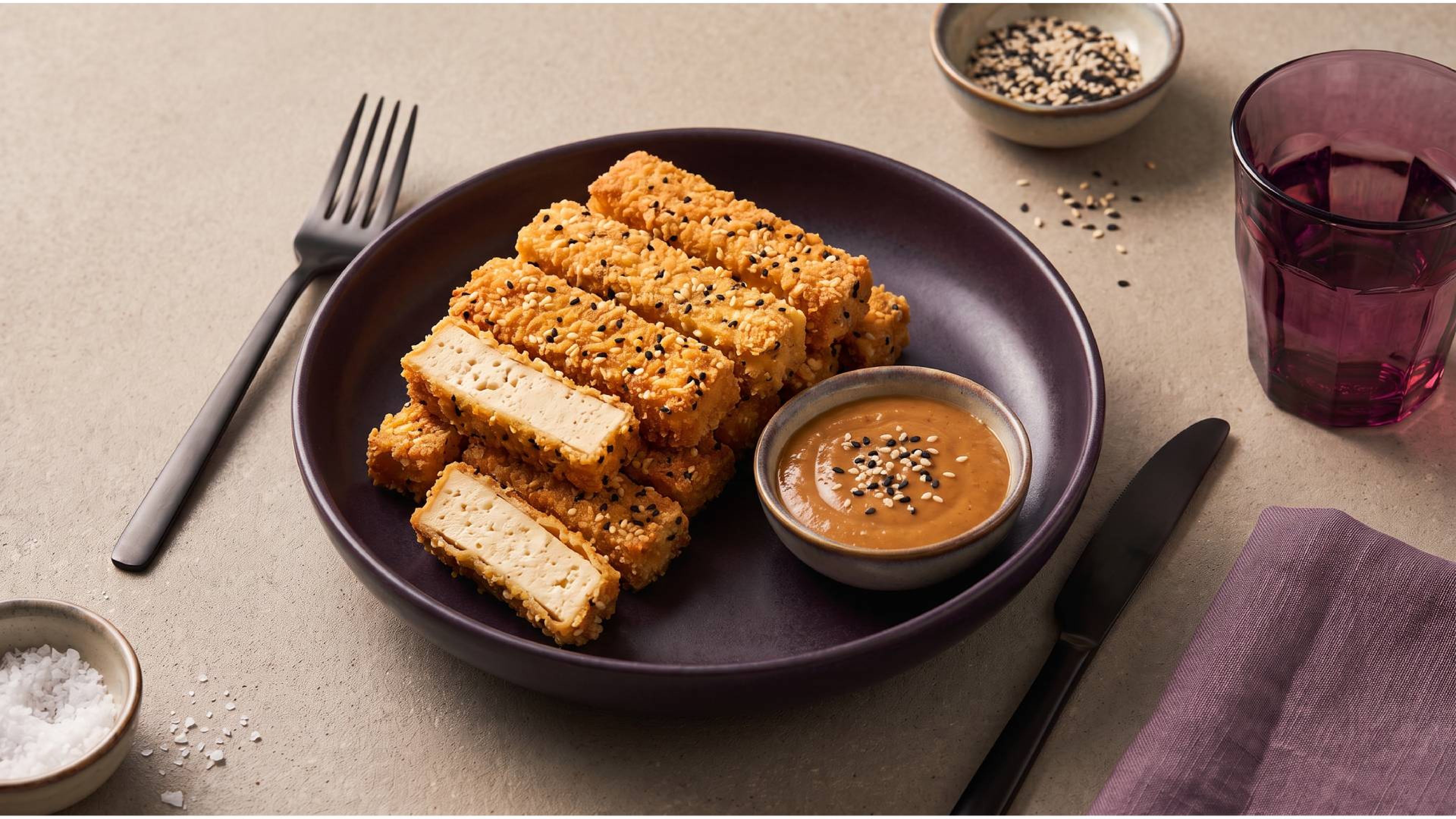 Goldbraun und knusprig: Tofu mit Erdnusssoße