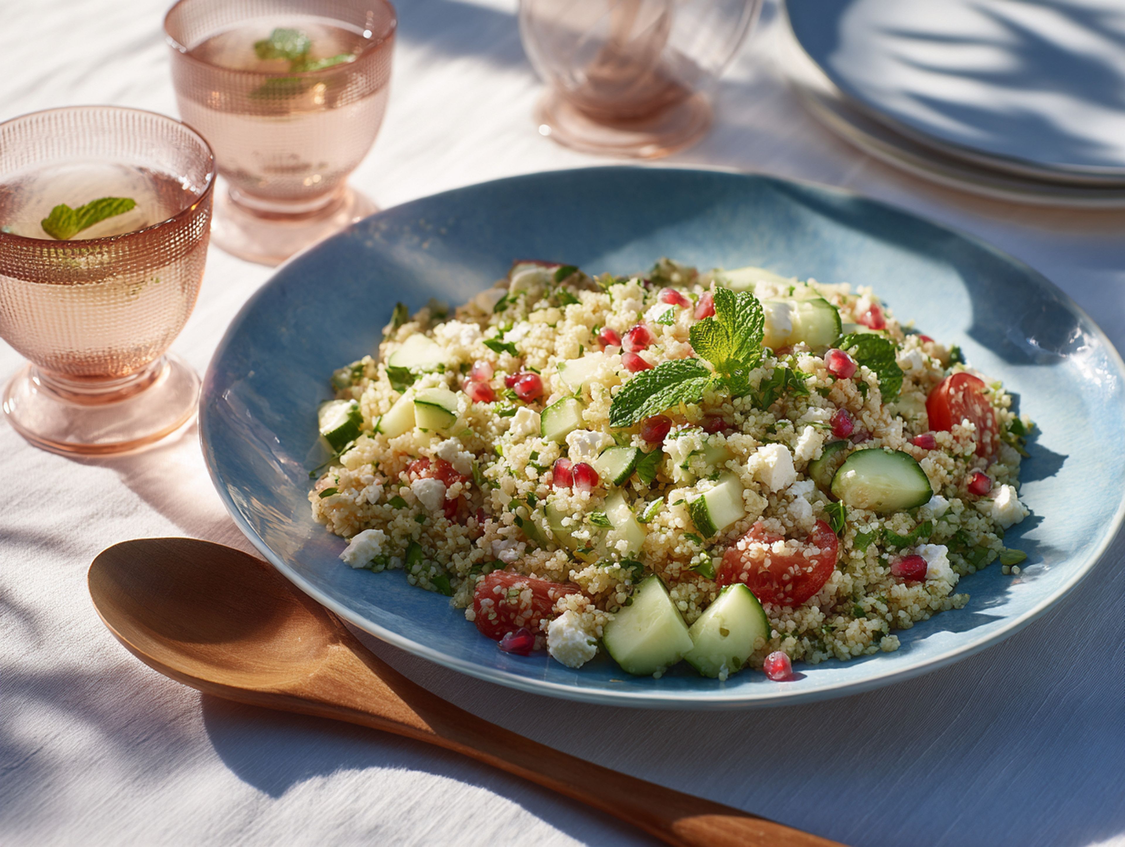 Couscoussalat mit Feta, Minze und Granatapfel-Vinaigrette