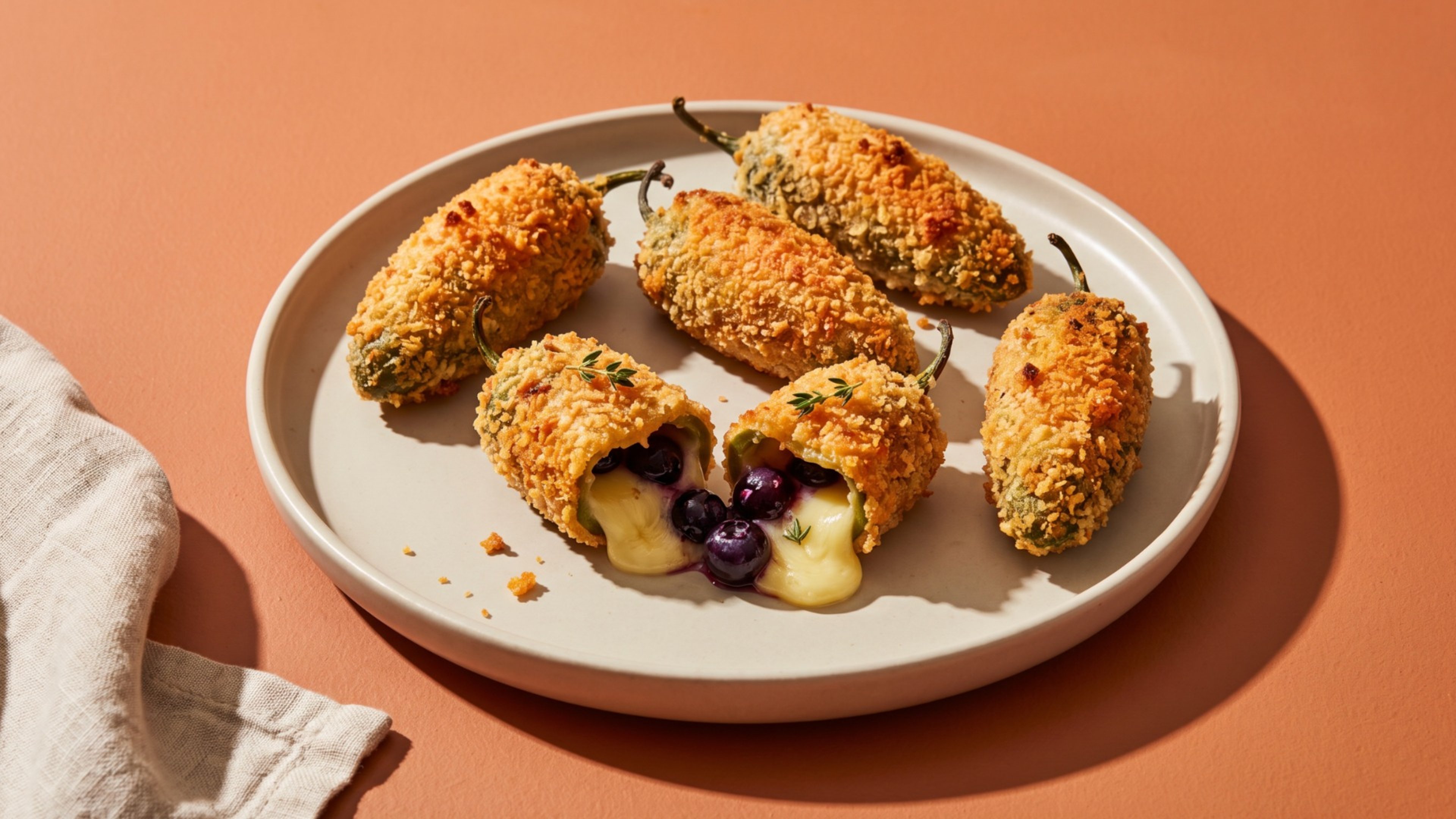 Fruchtige Jalapeño-Häppchen mit Blaubeeren und geschmolzenem Brie