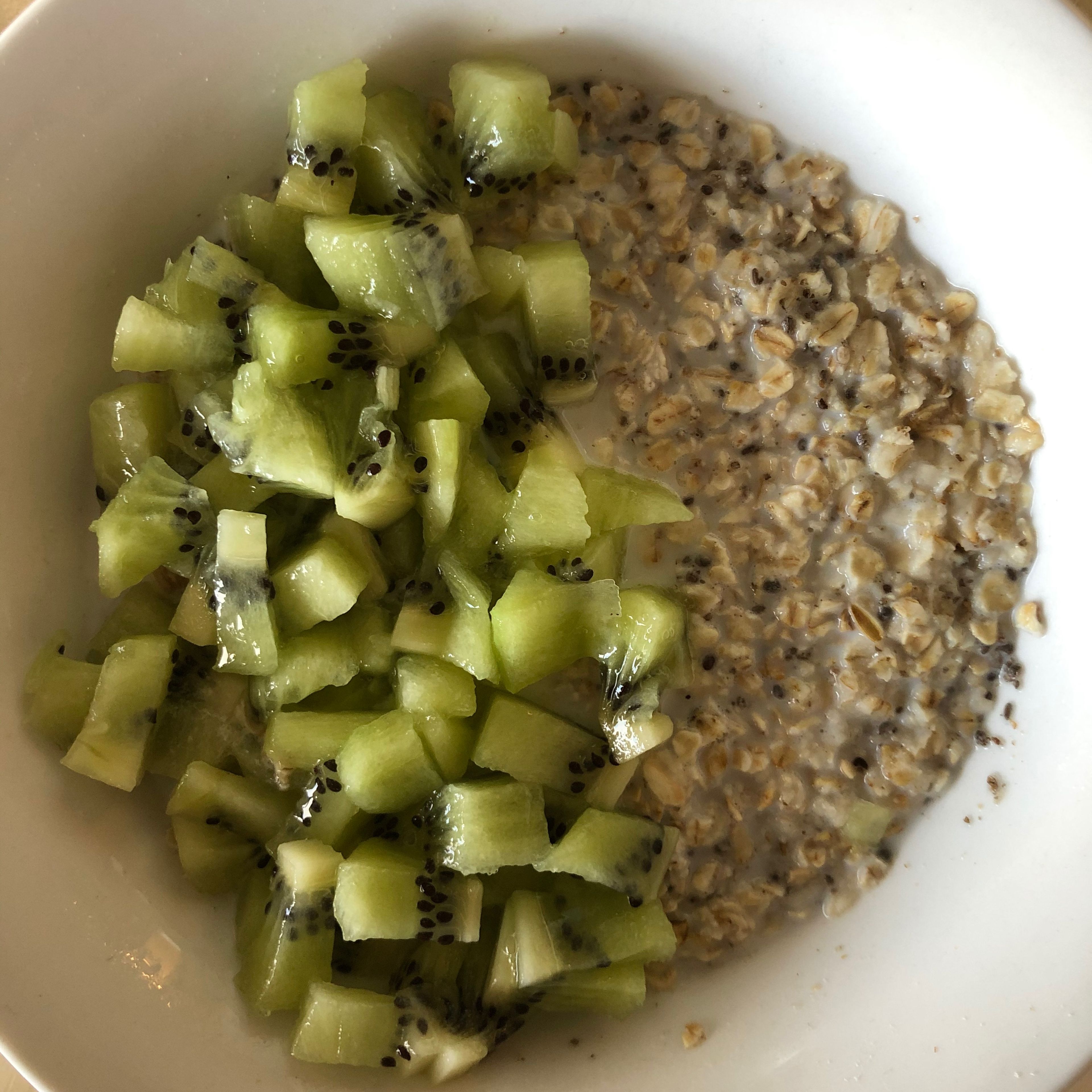 Put the kiwi on top of your oats