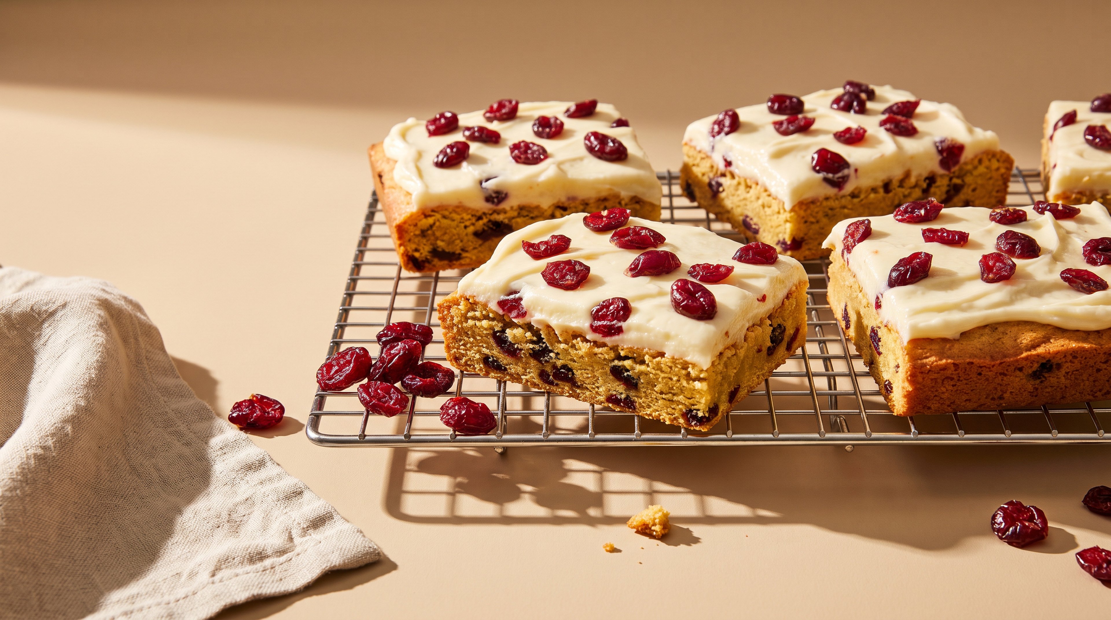 Fruchtige Cranberry-Schnitten mit cremigem Frischkäse-Topping