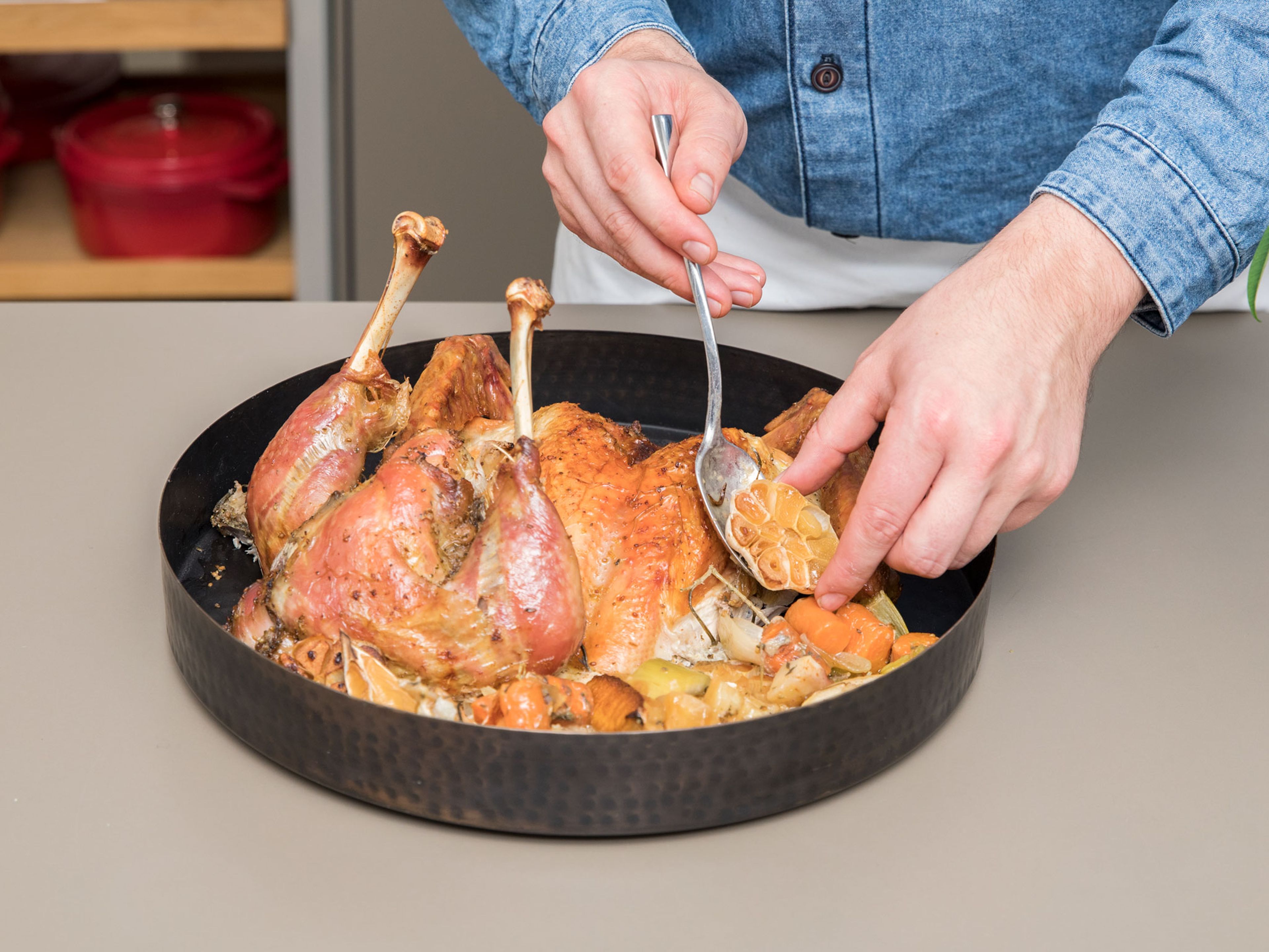 Remove aluminum foil and serve turkey with roasted vegetables. Enjoy!