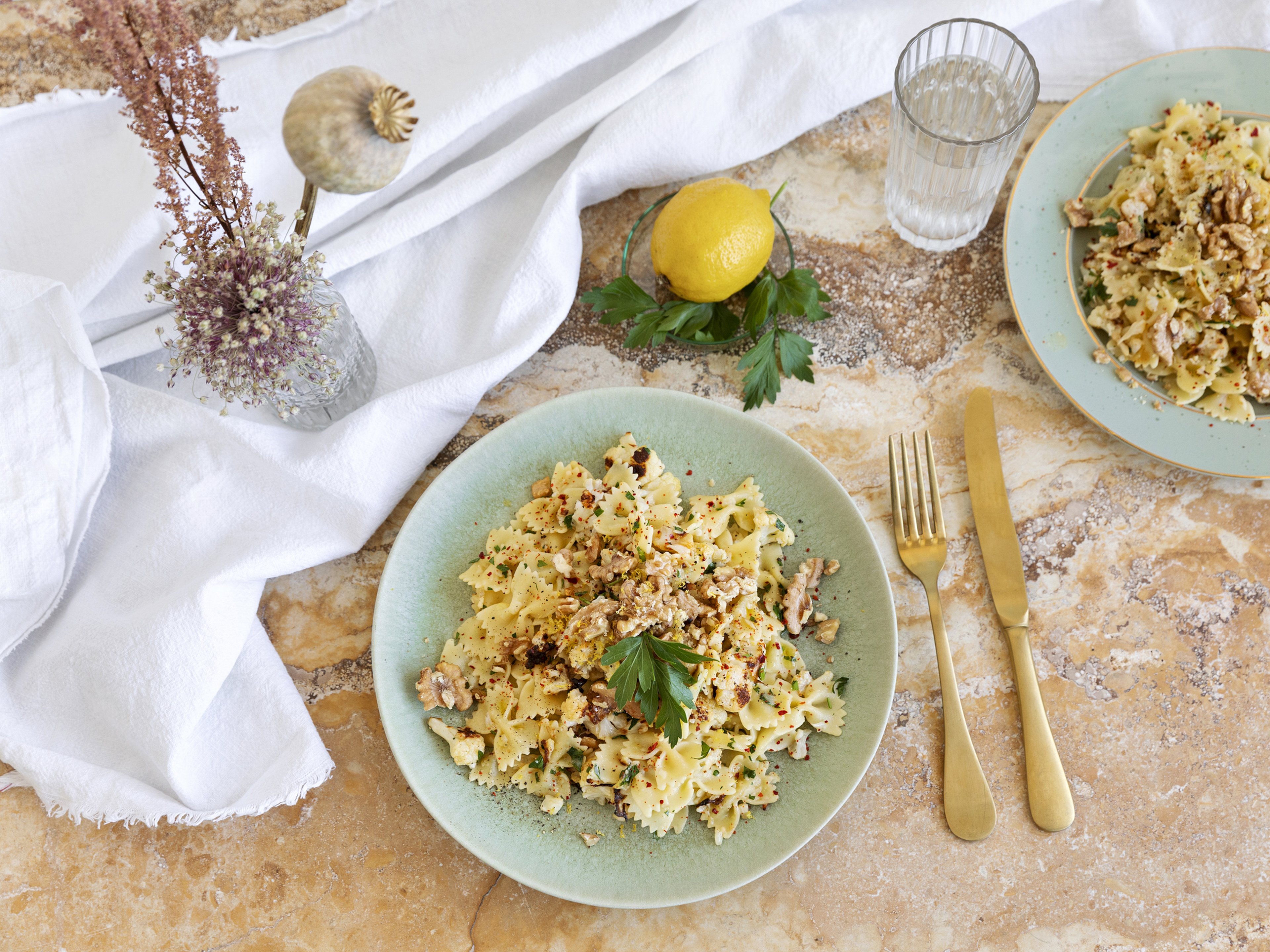 Lemony winter pasta with roasted cauliflower