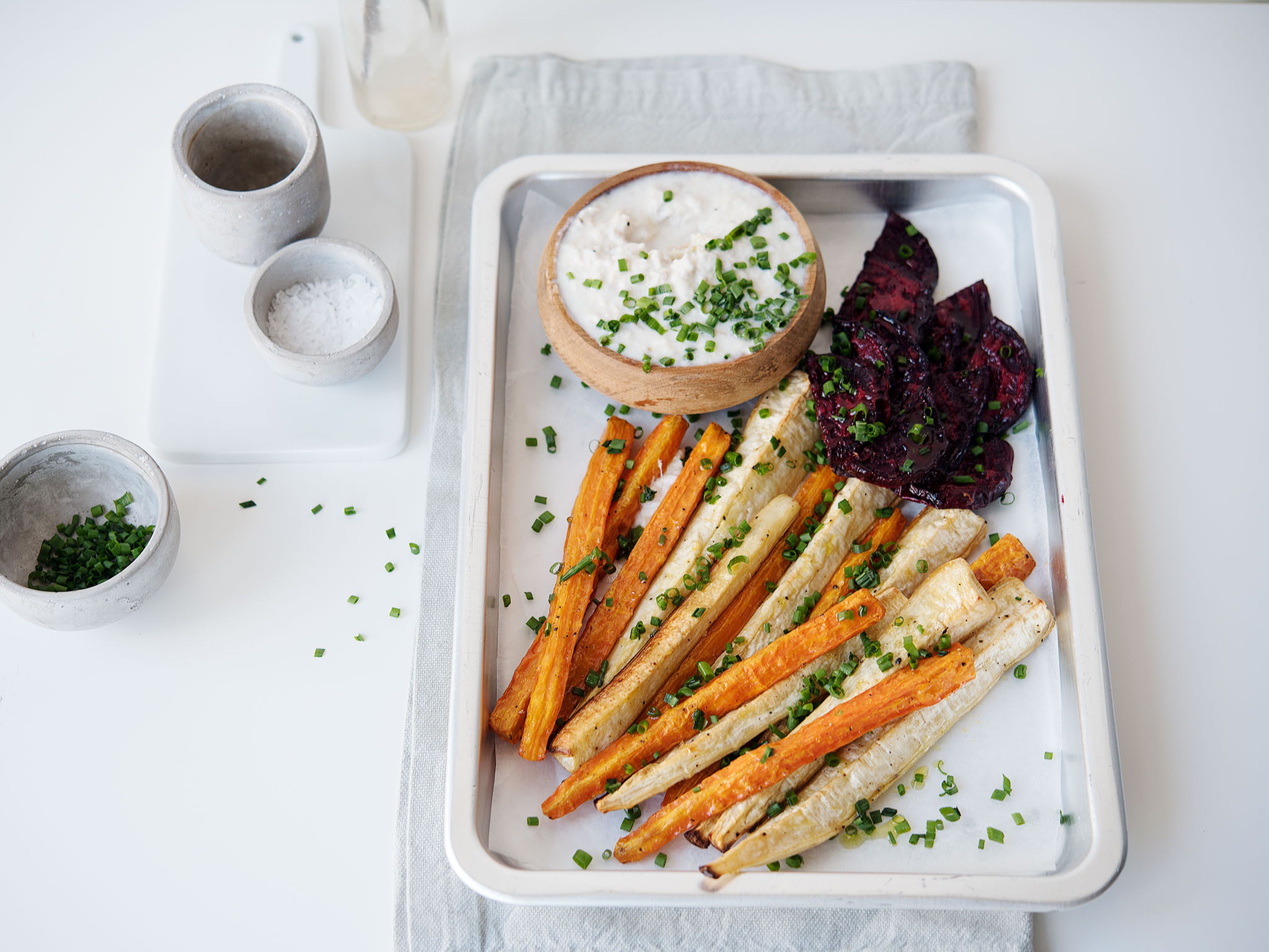 Roasted vegetables with trout dip