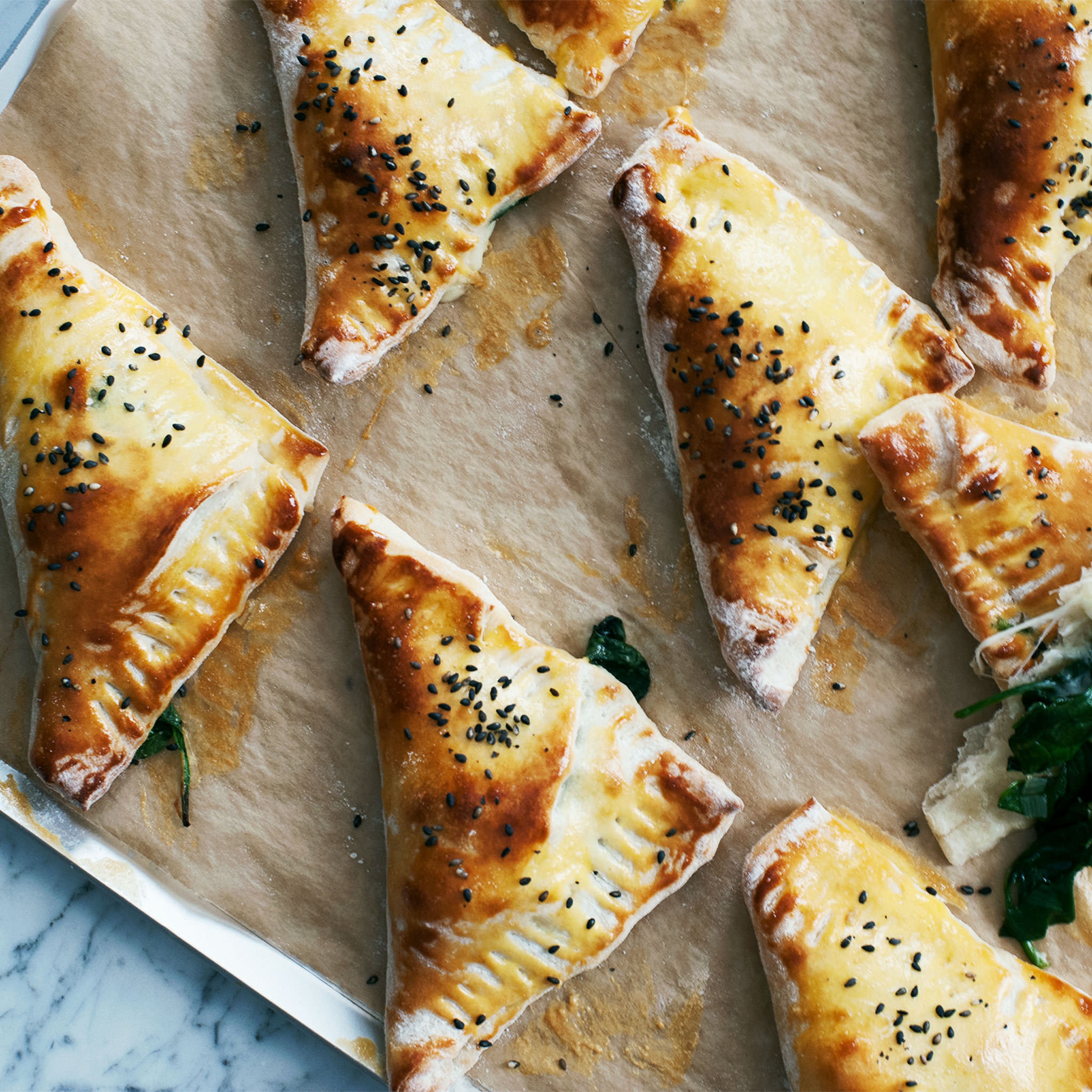 Cheese and spinach triangles