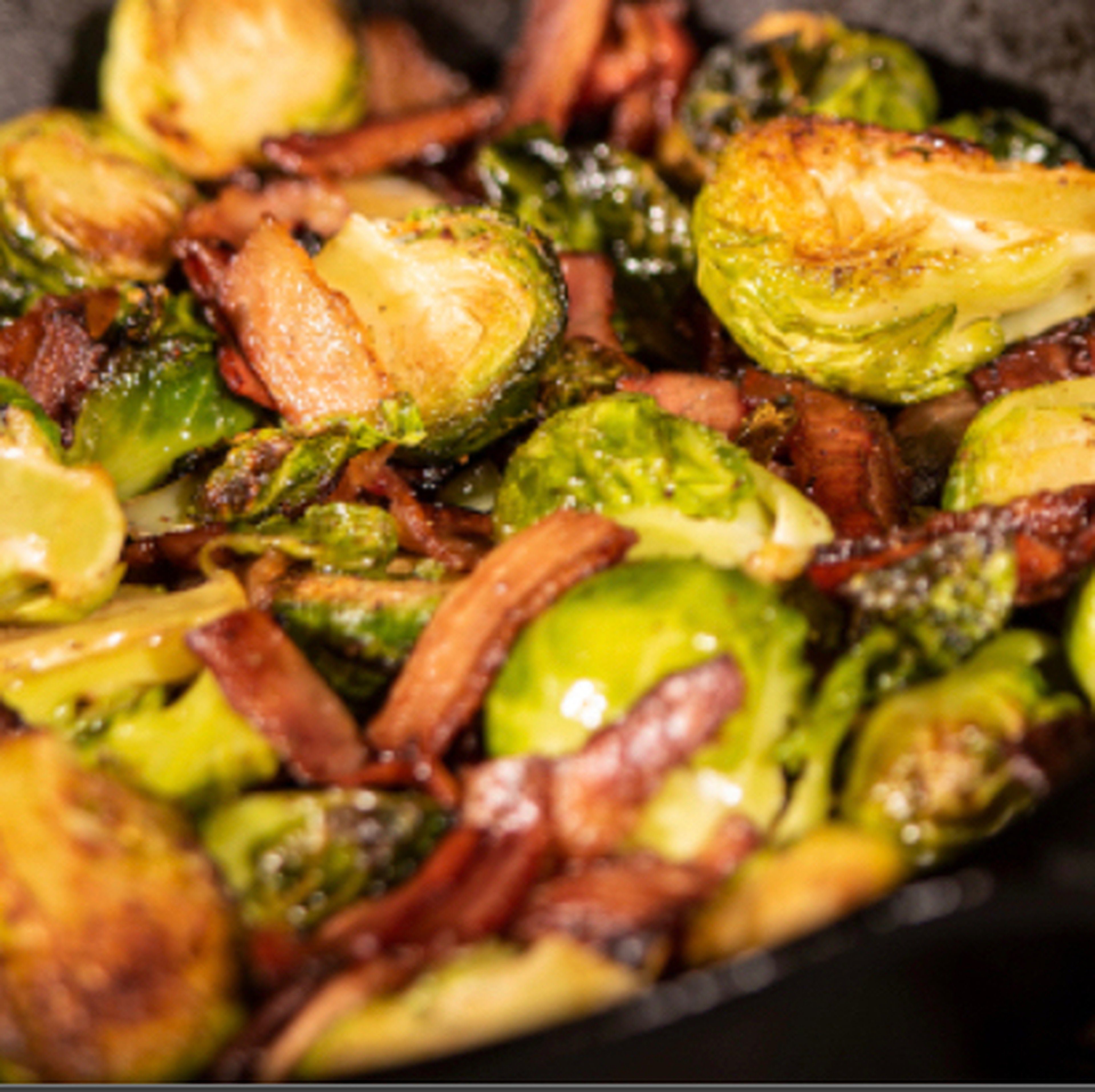 Roasted brussels sprouts and beer bacon￼