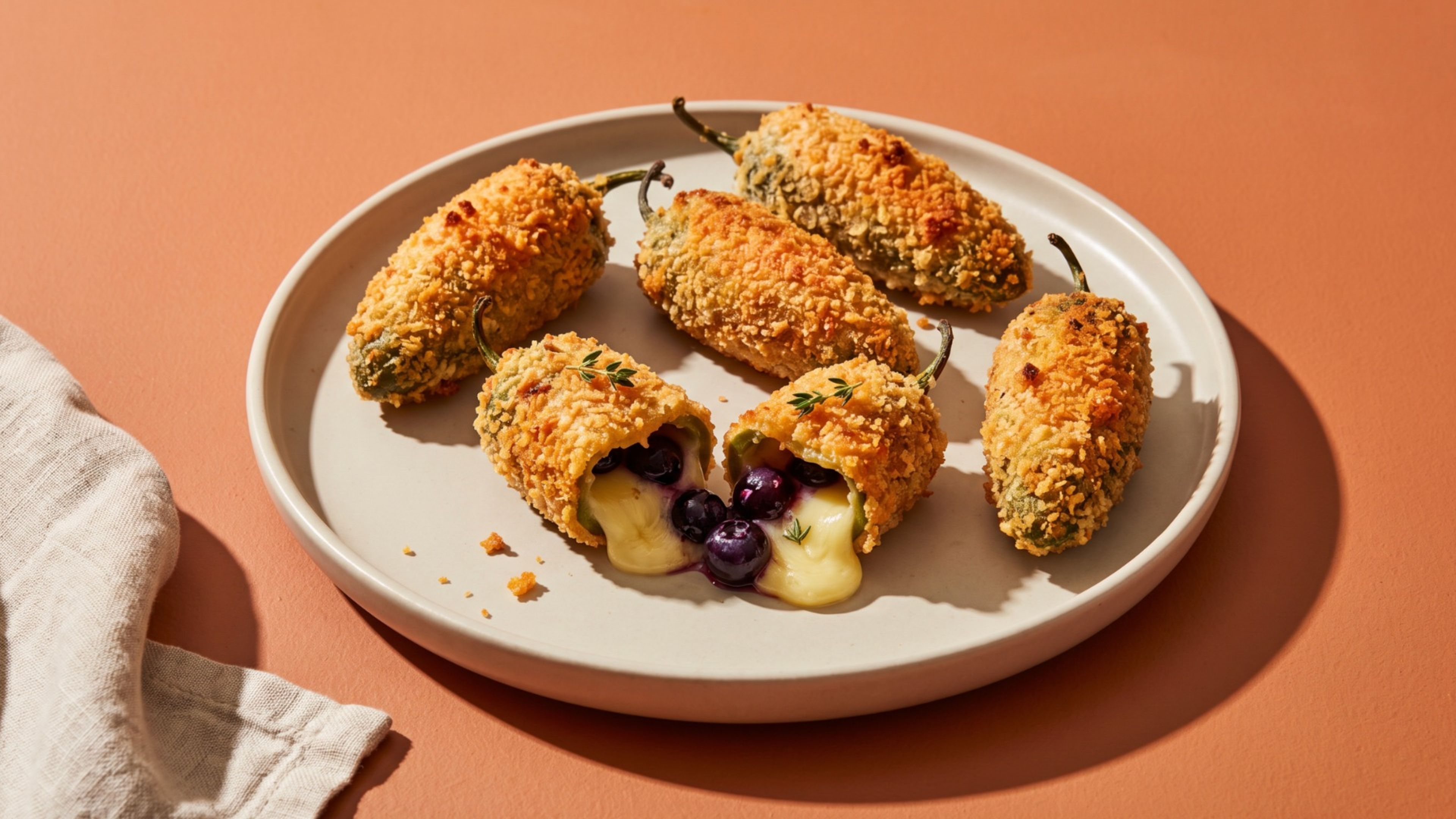 Fruchtige Jalapeño-Häppchen mit Blaubeeren und geschmolzenem Brie