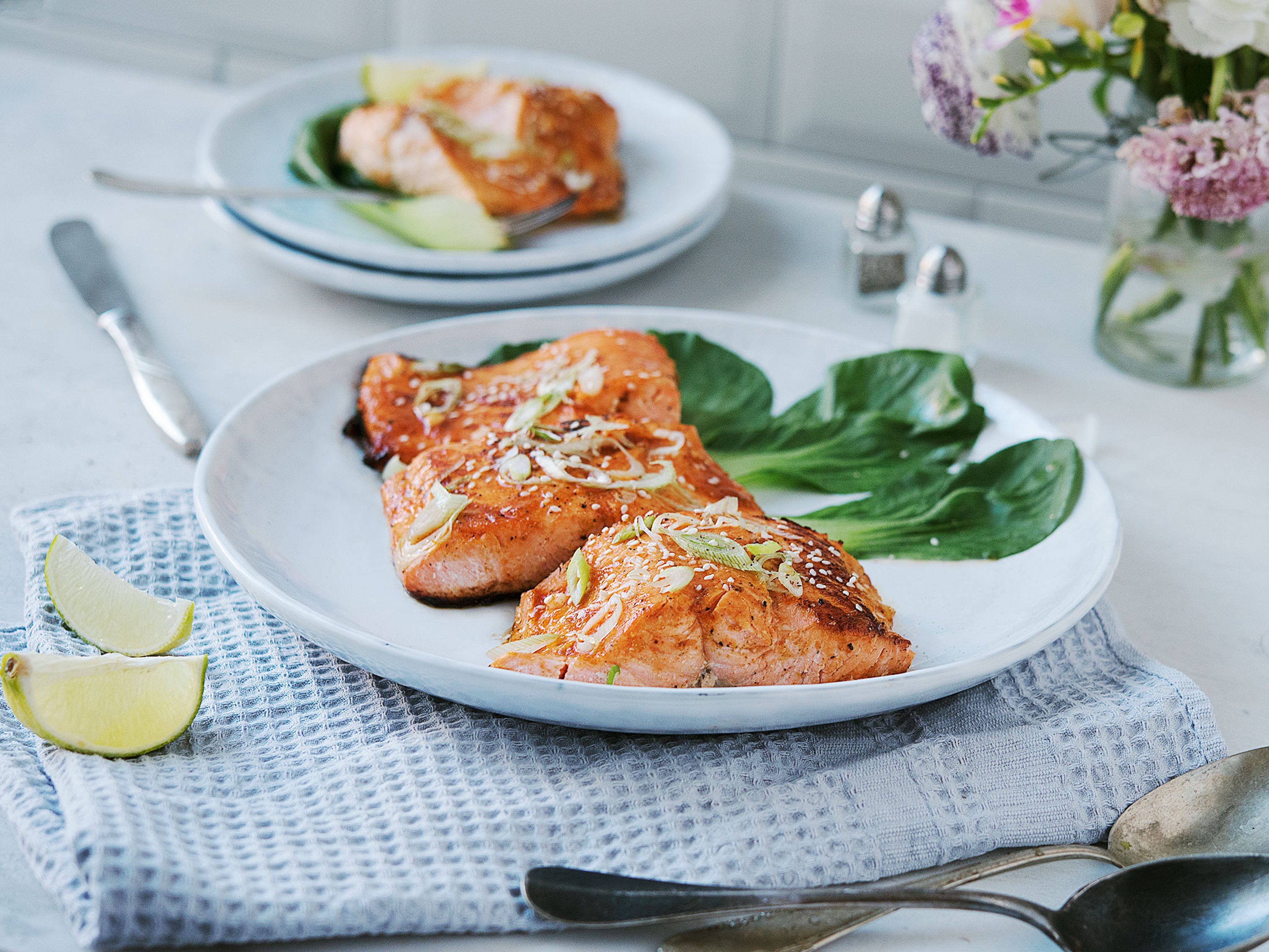 Sriracha lime-glazed salmon