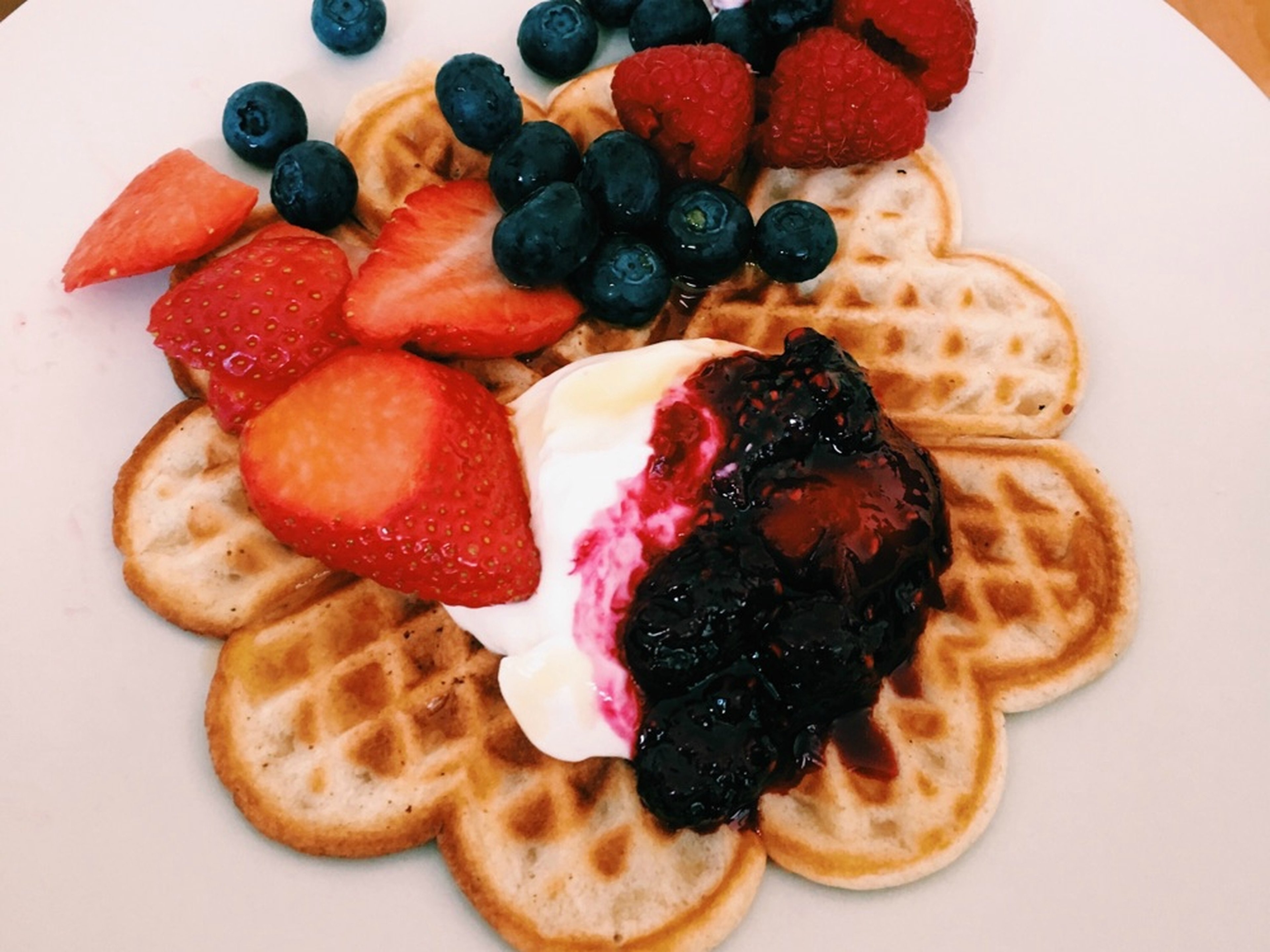 Waffles with mixed berry compote
