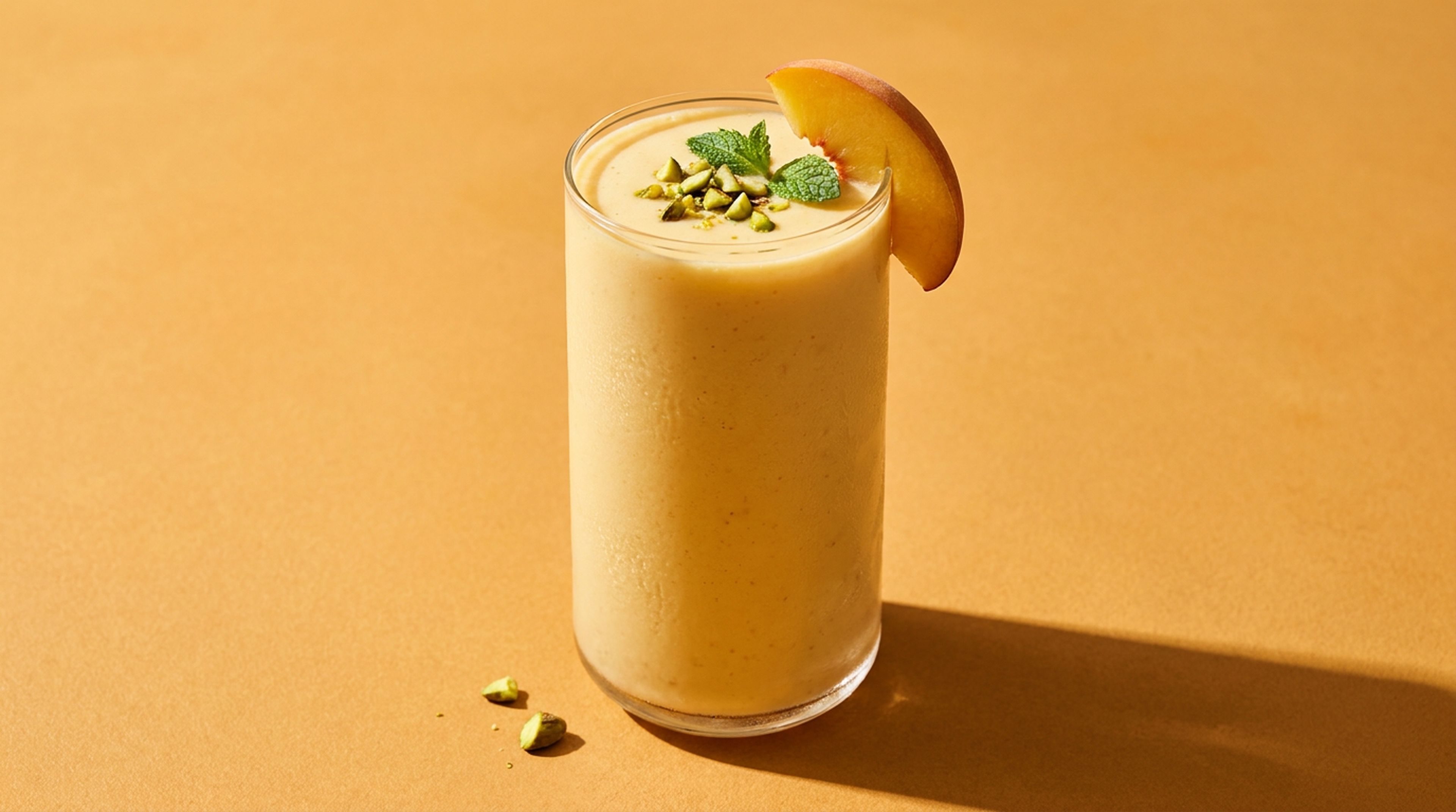 Erfrischender Pfirsich-Lassi mit Joghurt und feinen Gewürzen