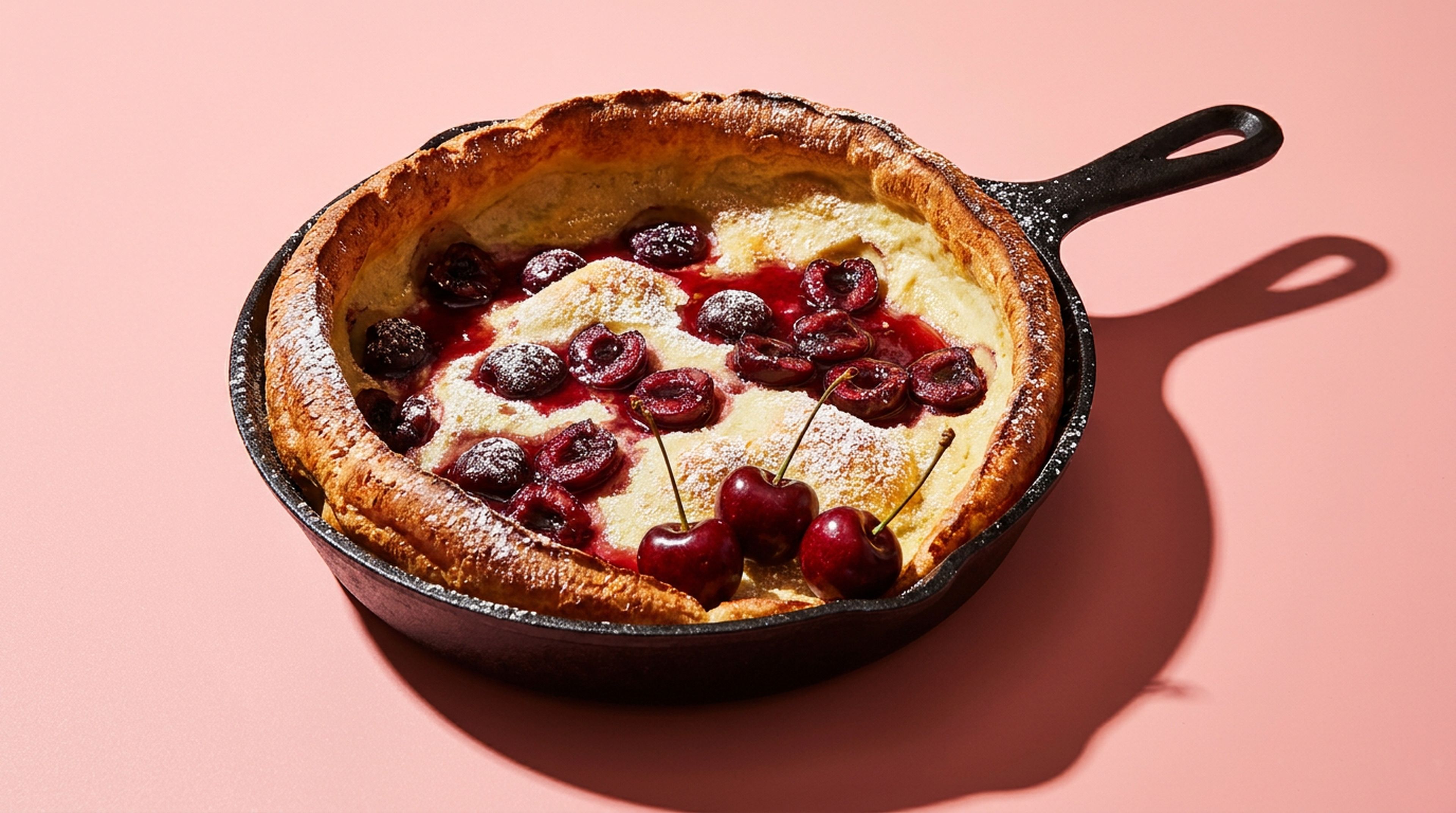 Luftiges Dutch Baby mit süßen Kirschen aus dem Ofen