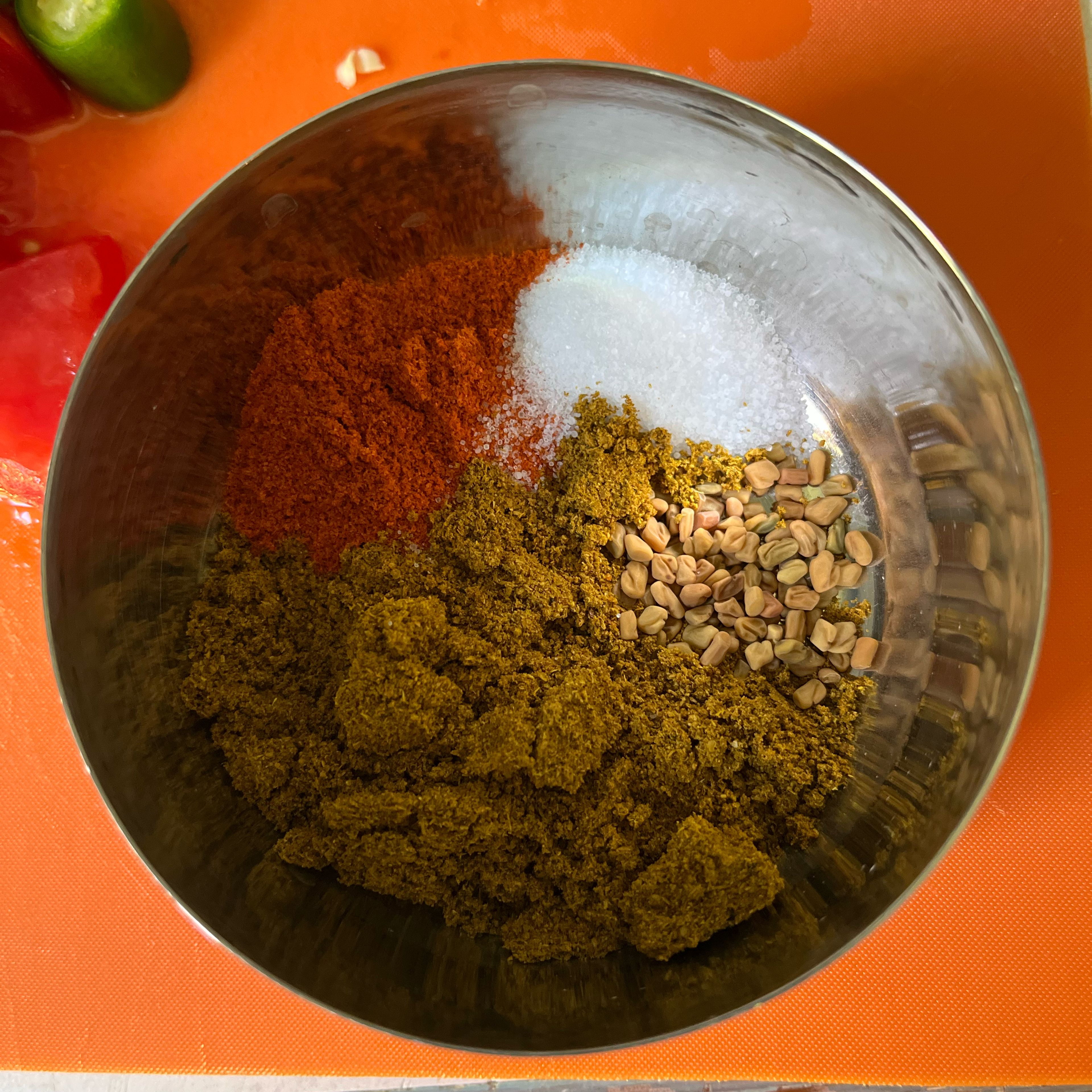 Prepare spices: salt, cayenne pepper, curry powder, fenugreek.