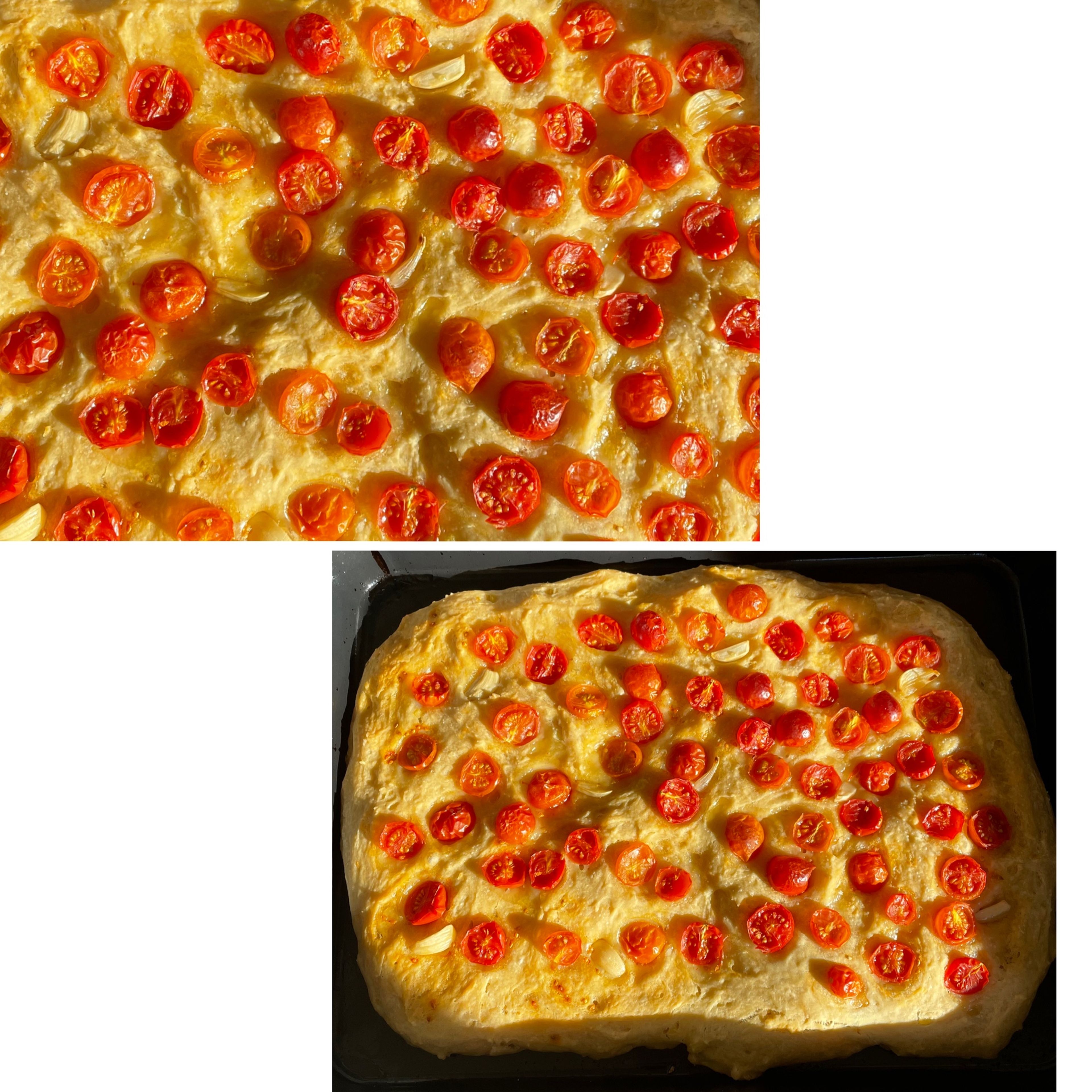 Bake in the oven (static) at 180 degrees for around 30/40 minutes until the focaccia surface gets golden. Enjoy!