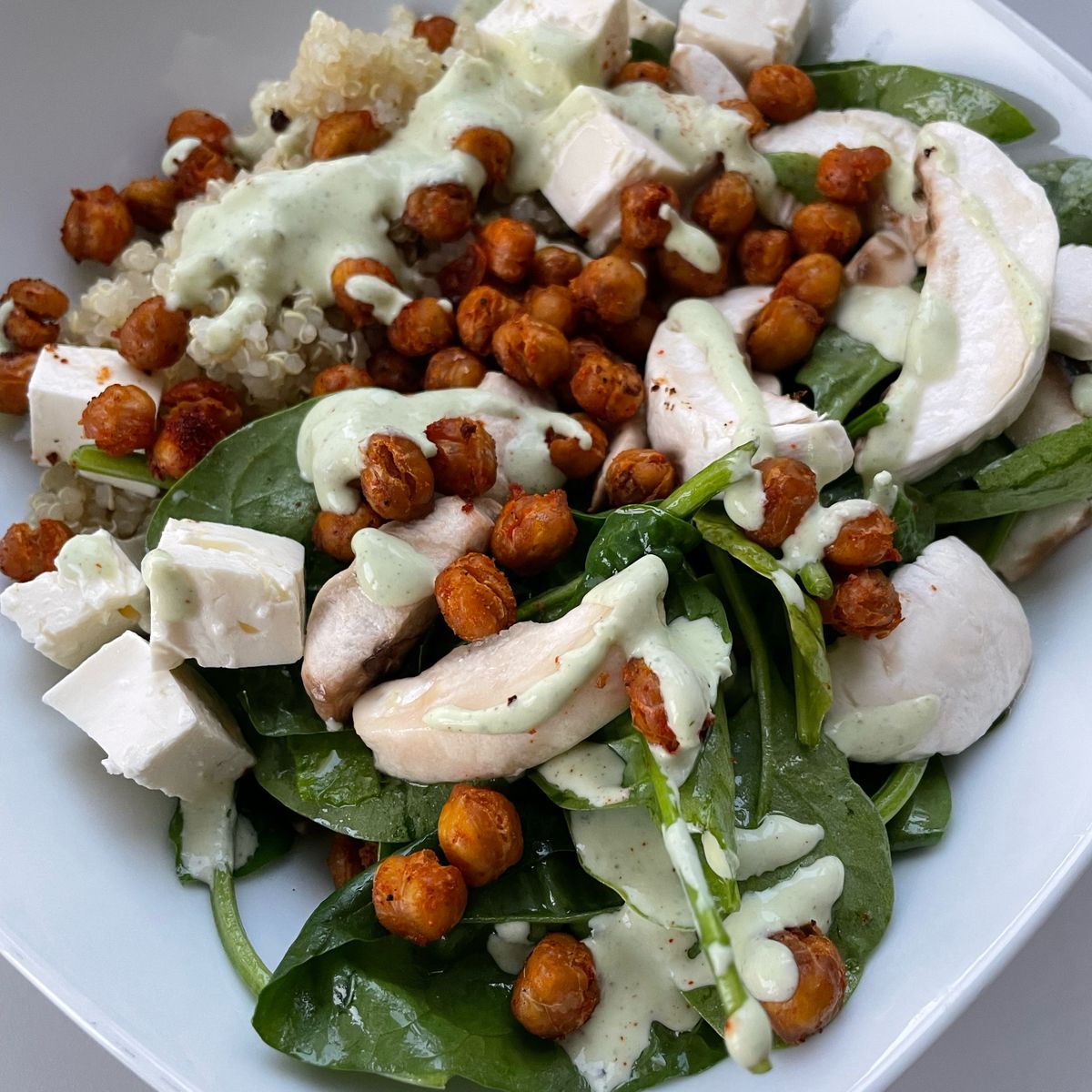 Quinoa Bowl with Crunchy Chickpeas & LemonFeta dressing | Recipe | Kitchen Stories