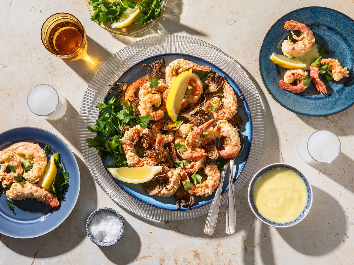 Fried Shrimps And Artichokes With Turkish Spice Mix And Preserved Lemon 