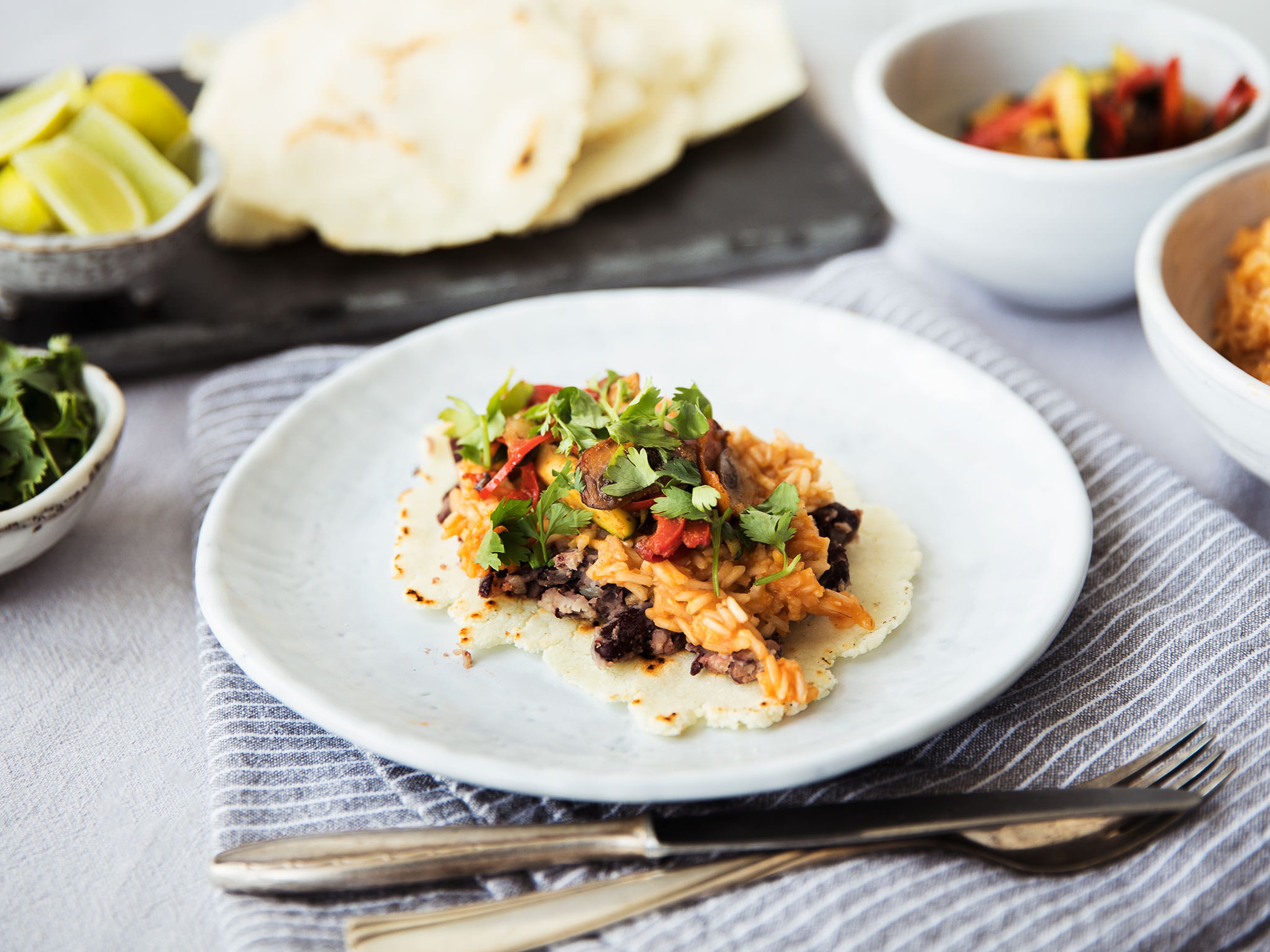 Bean and vegetable tacos with homemade tortillas