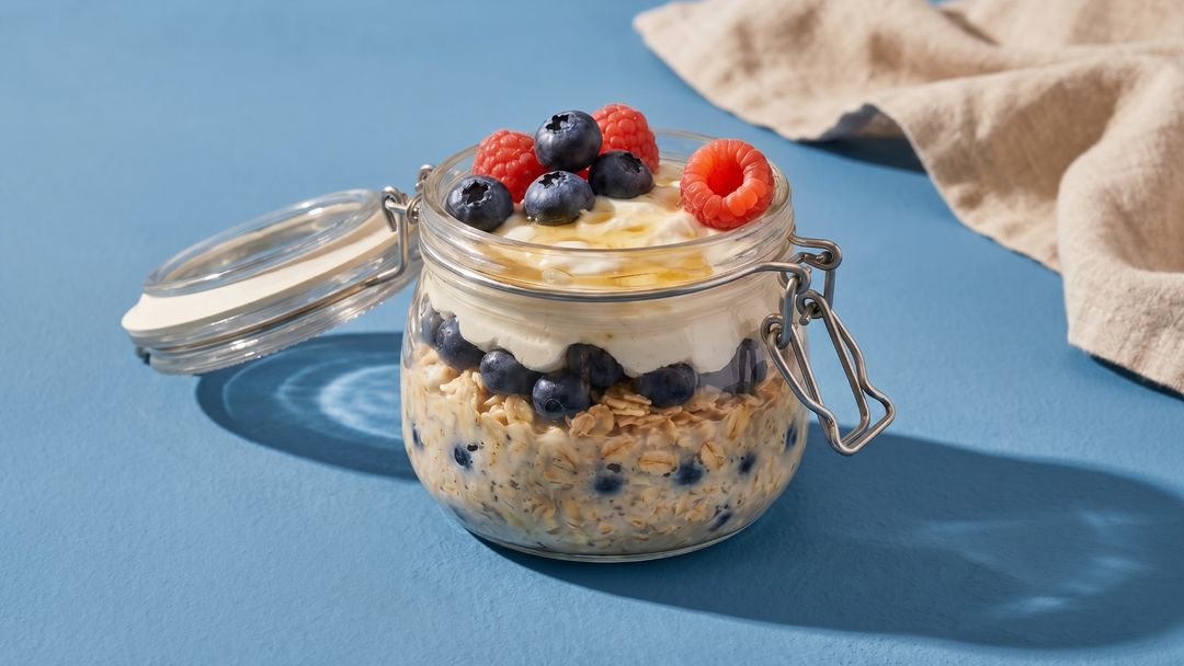 Entspanntes Frühstück mit cremigen Overnight-Oats mit Skyr