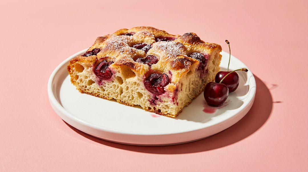 Süße Focaccia? Aber ja: Kirsch-Focaccia mit Zitrone und Olivenöl