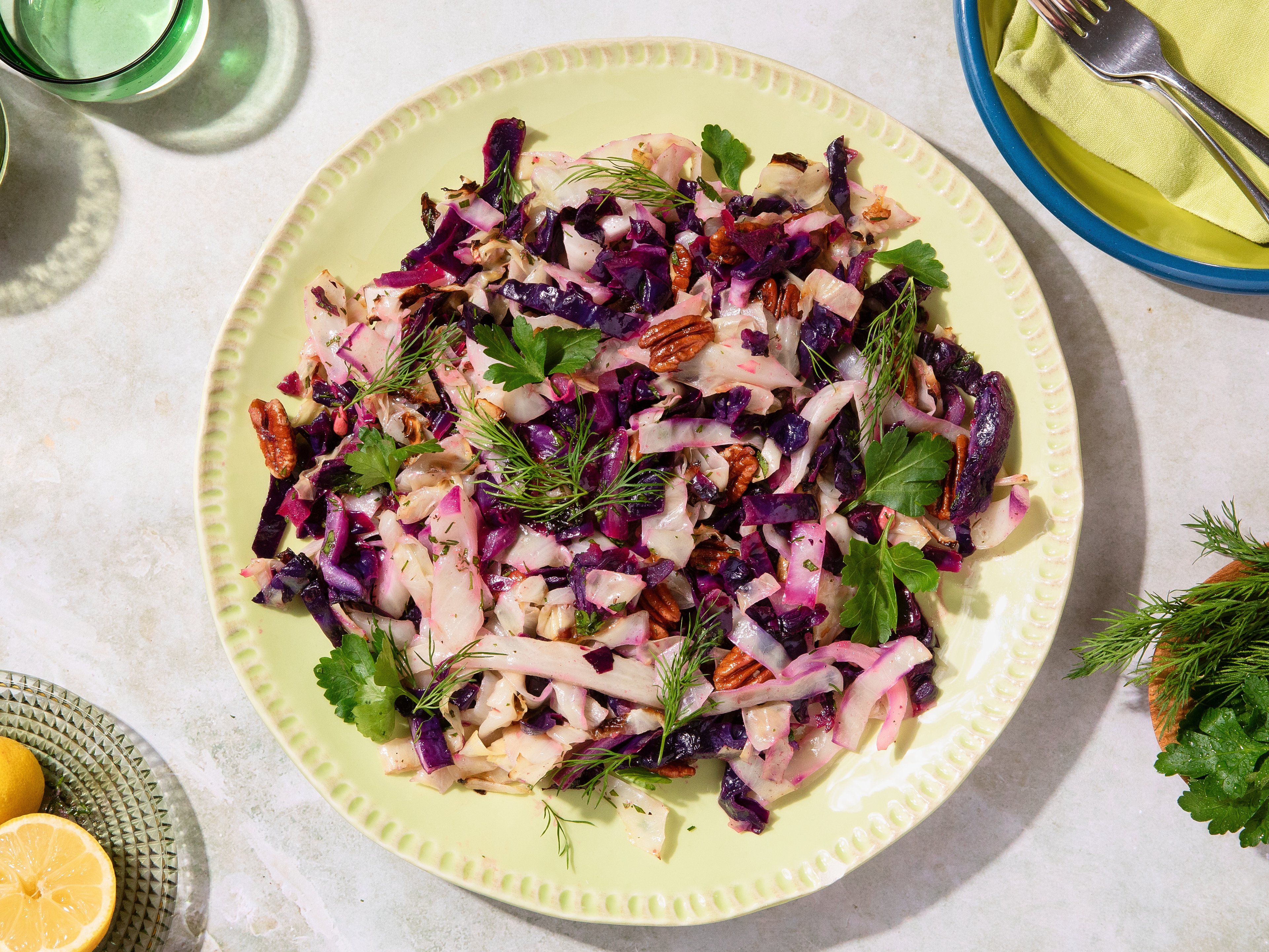 Roasted cabbage-trio salad with fresh herbs and pecans