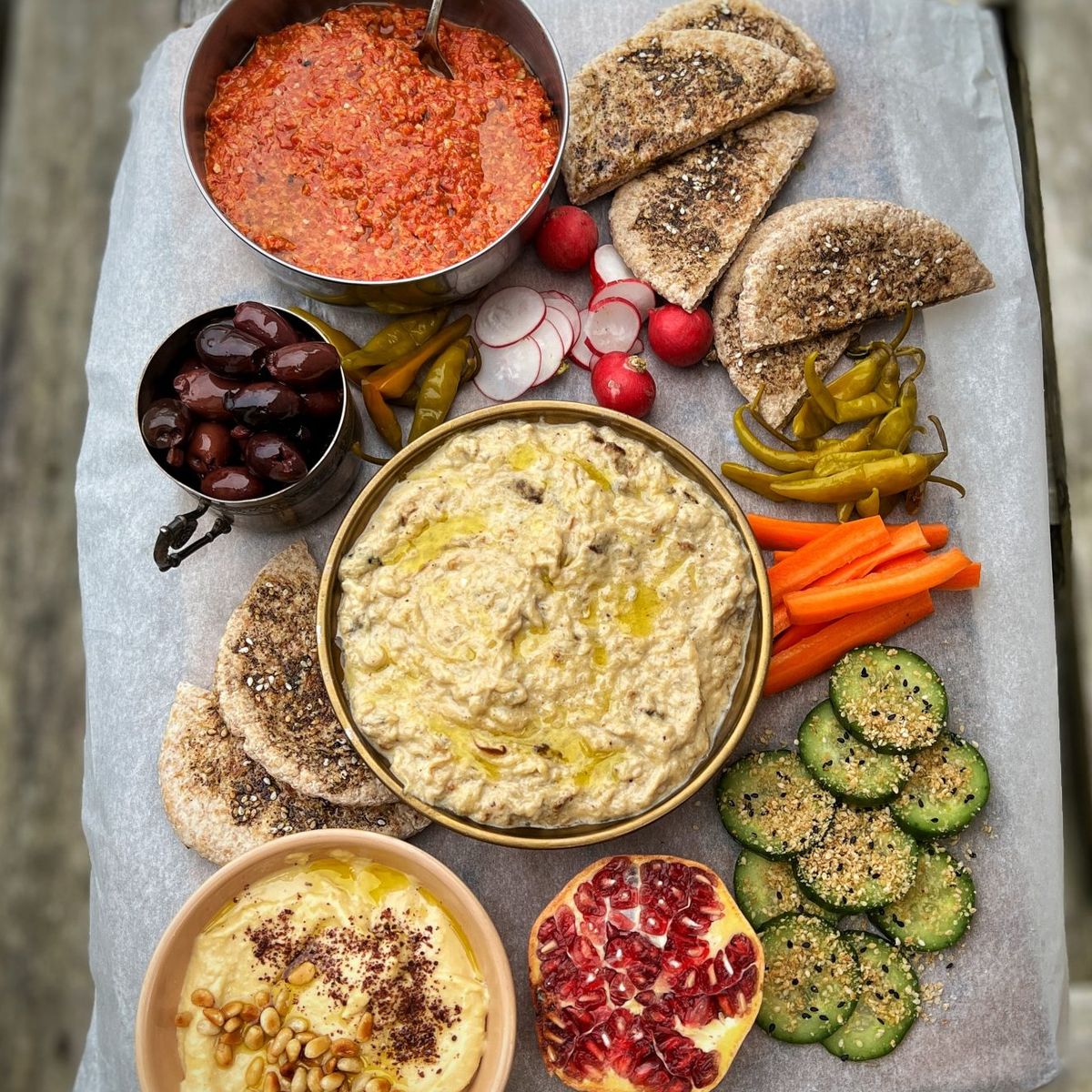 Mezze Platter w/ Babaganoush, Muhammara & Gomasio | Recipe | Kitchen Stories