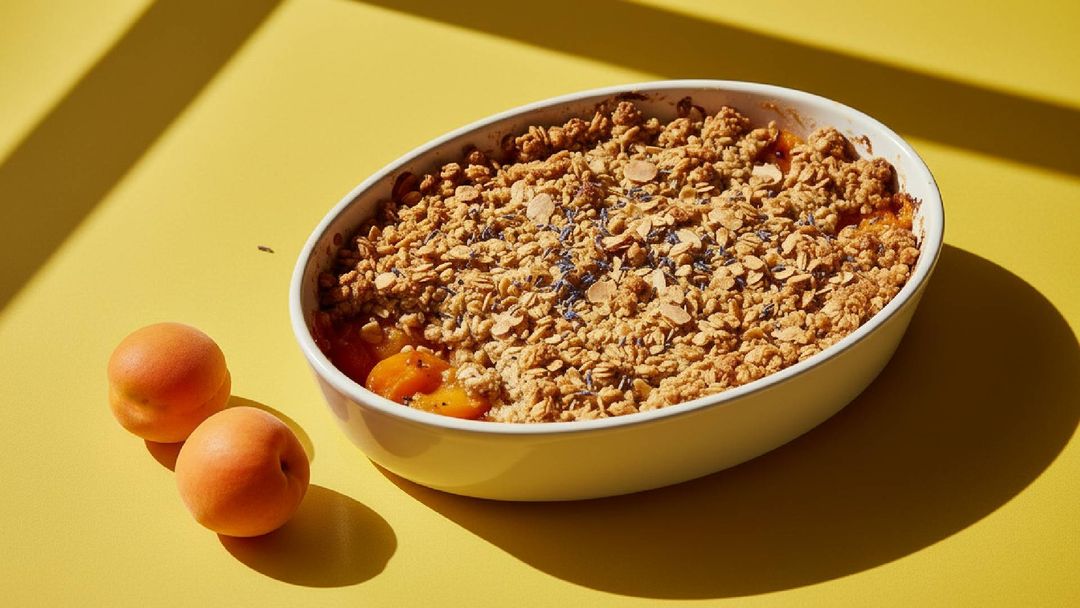 Sommerliches Dessert aus dem Ofen: Aprikosen-Lavendel-Crumble