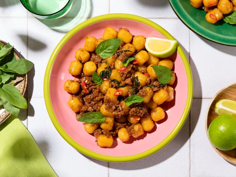 Pad kra pao style gnocchi with thai basil