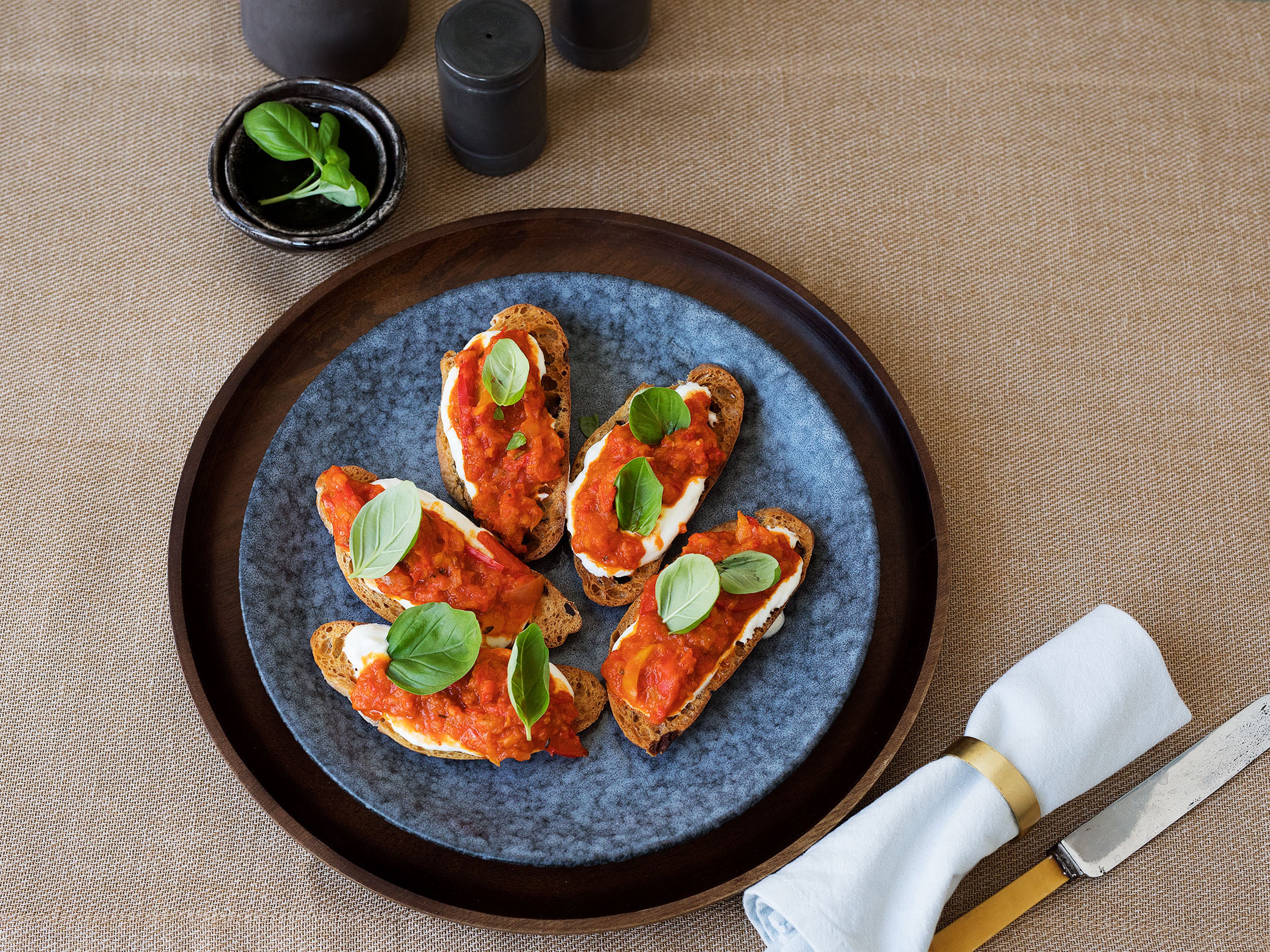 Peperonata and ricotta crostini