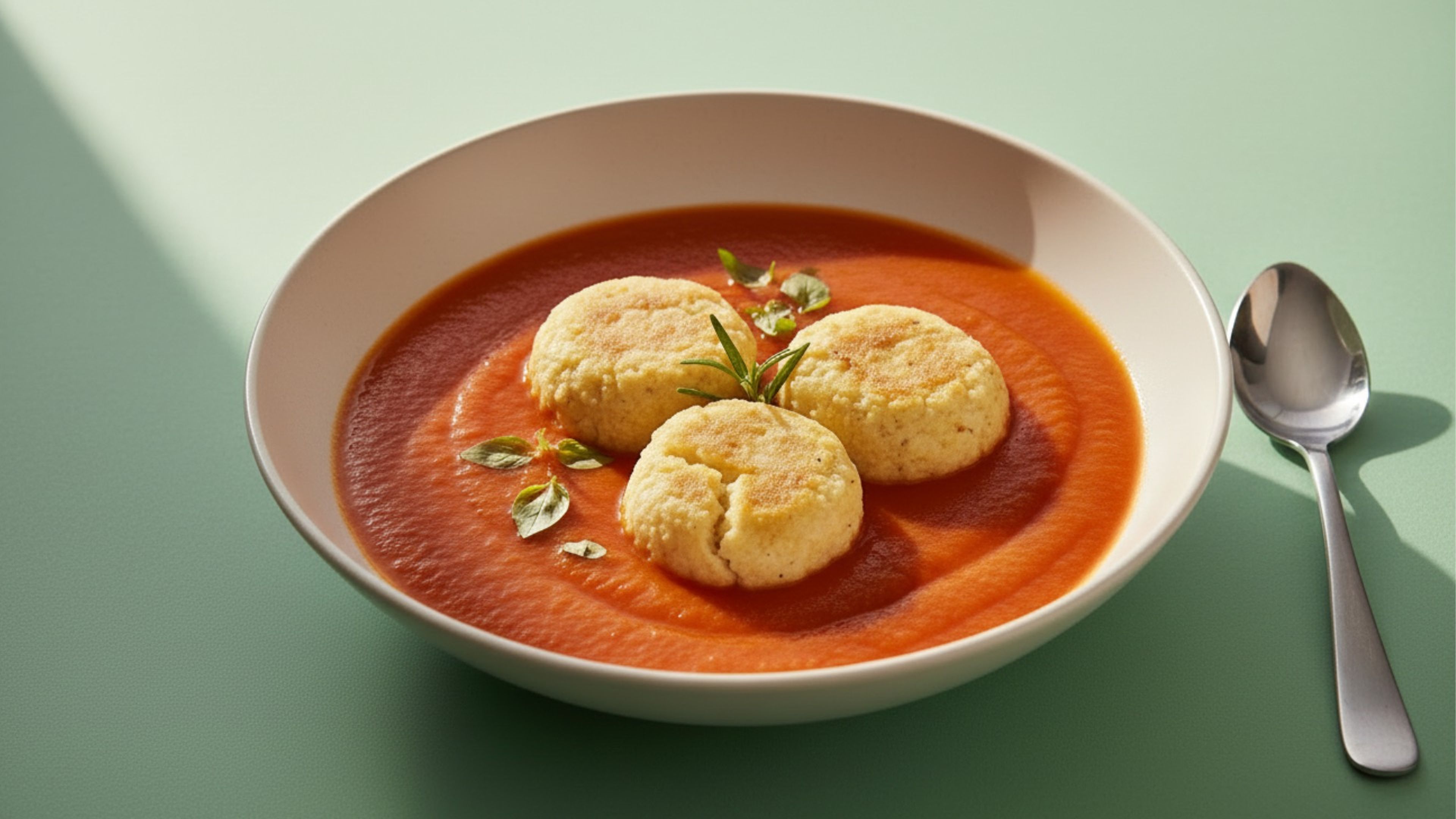 Cremige Tomatensuppe mit herzhaften Parmesan-Klößchen