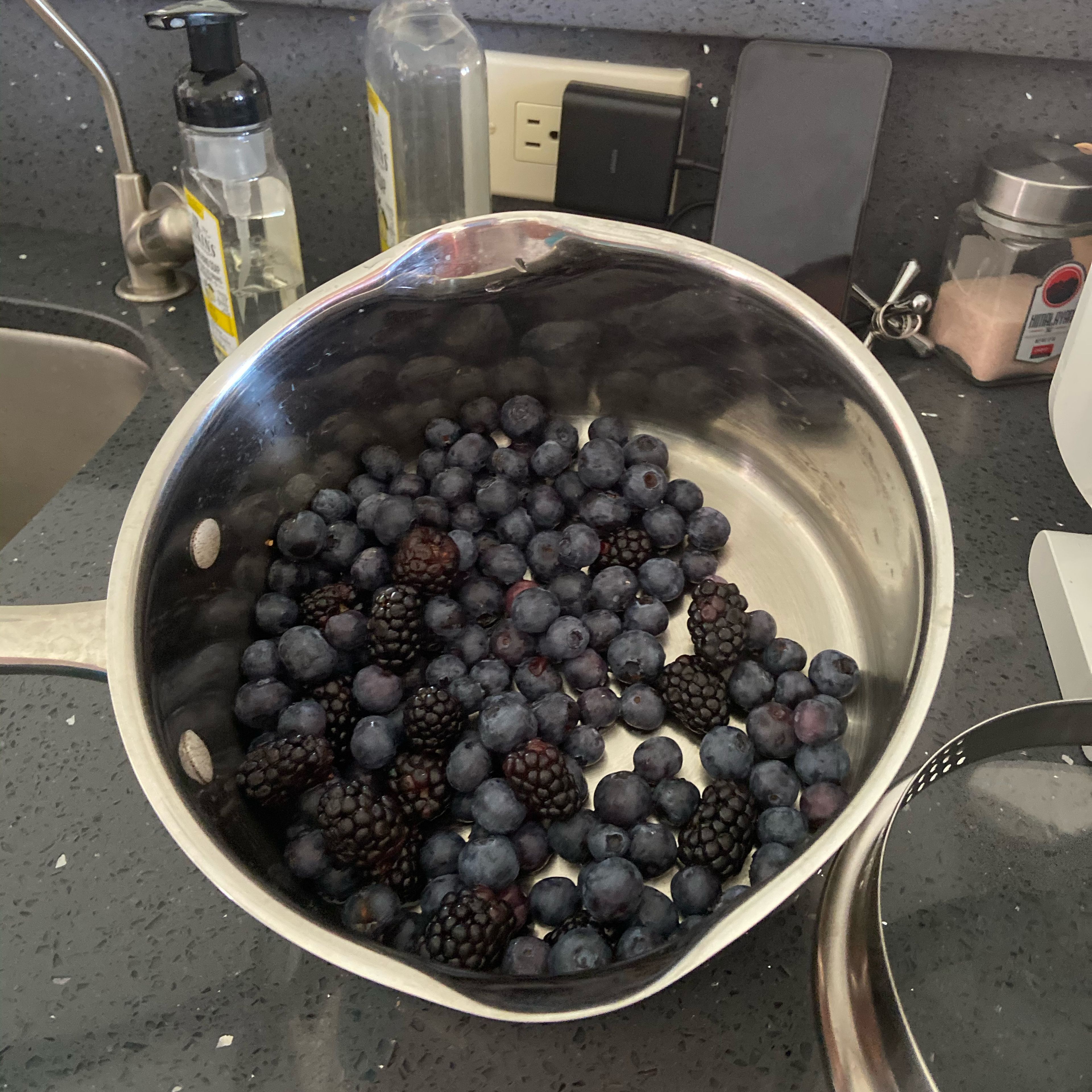 Soak the blueberries and raspberries in cold water