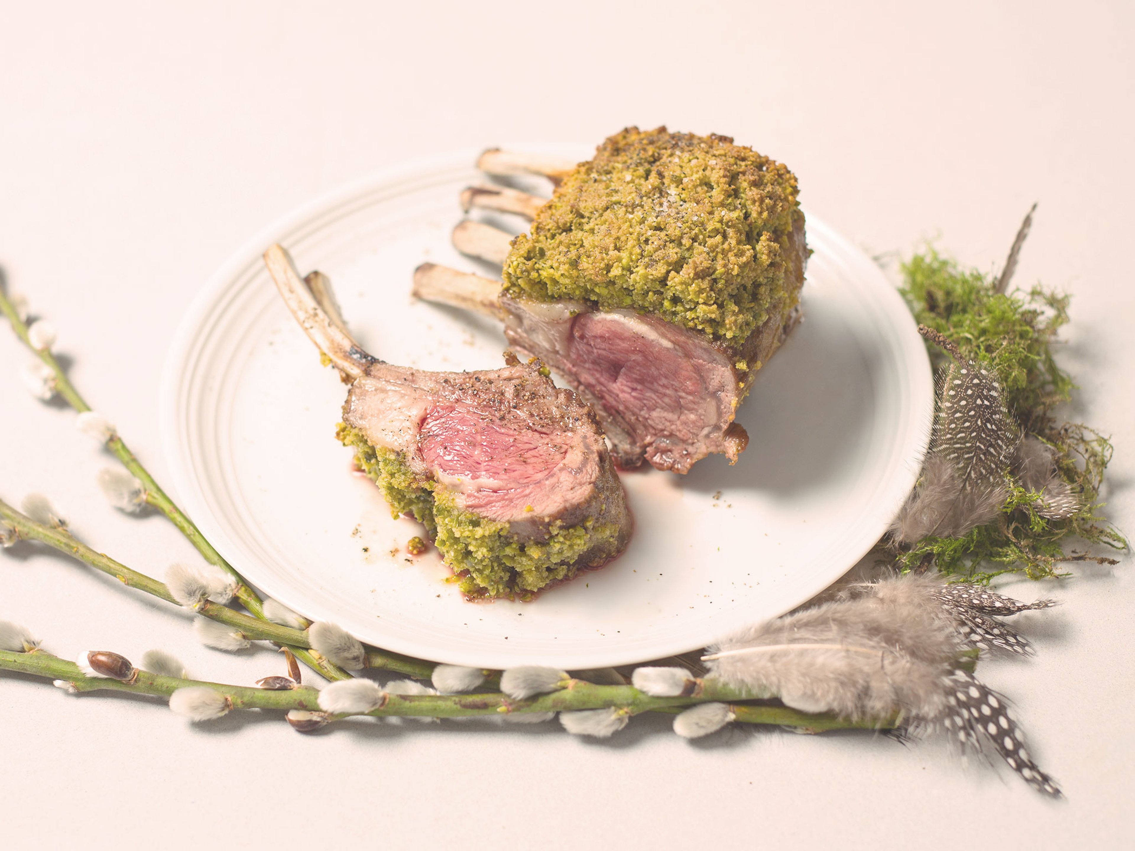 Pistachio crusted rack of lamb with rosemary polenta