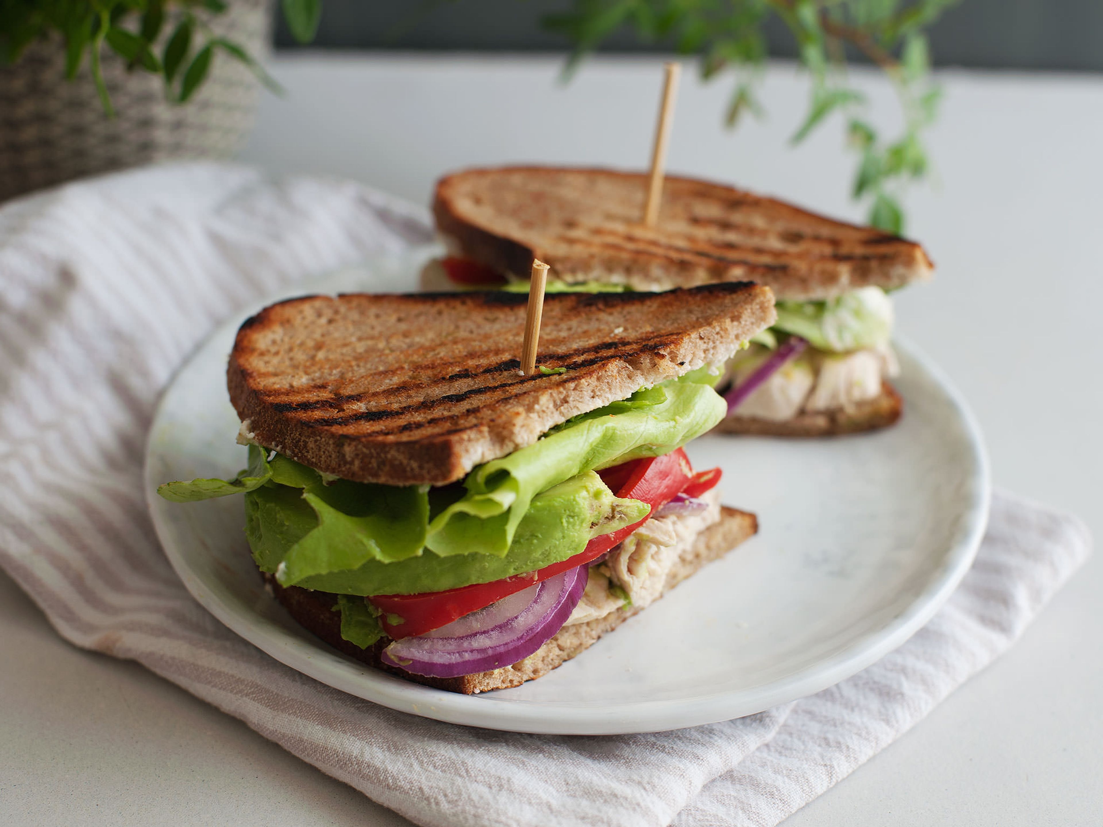 Poached chicken and avocado sandwich